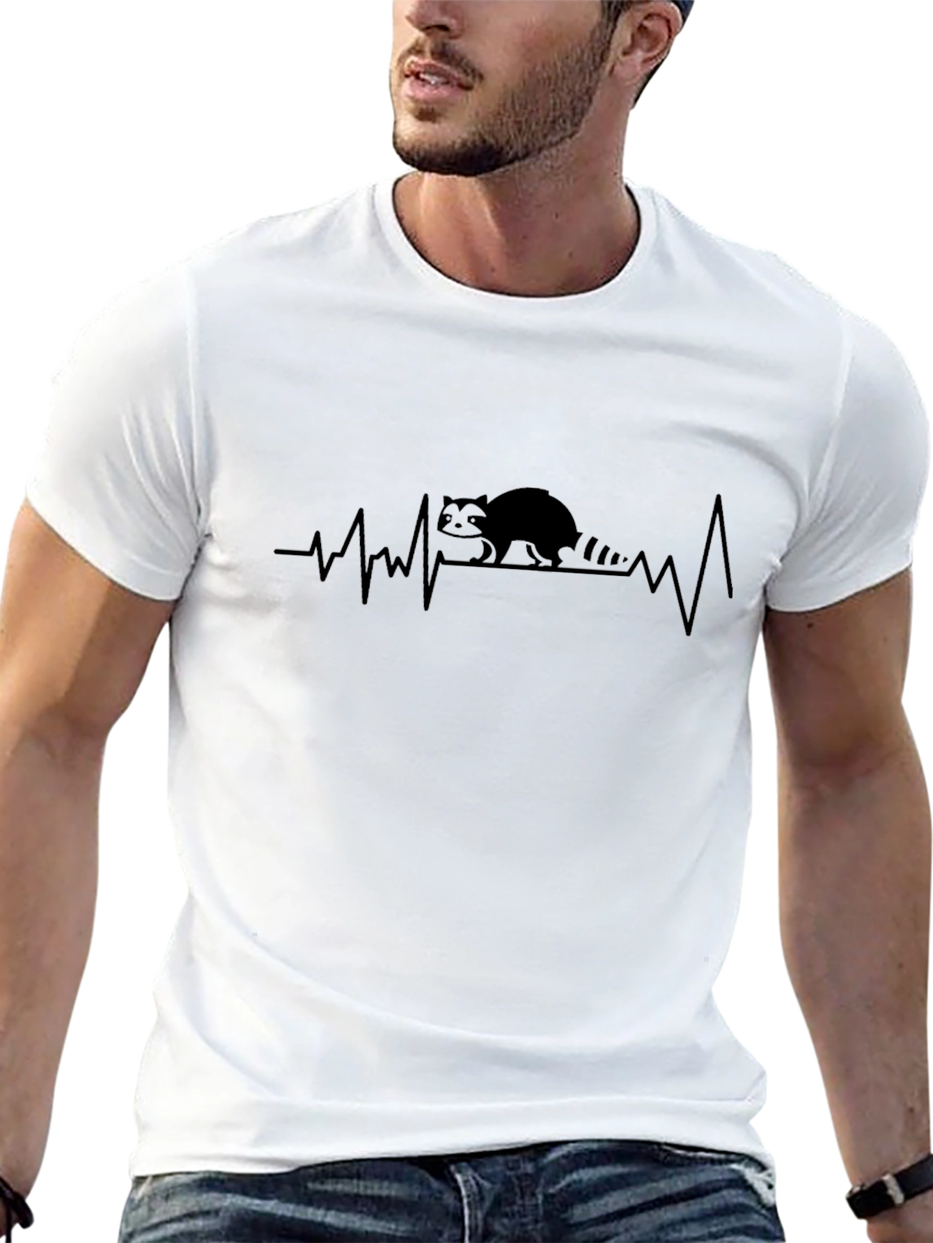 Raccoon Heartbeat Graphic Black T-Shirt
