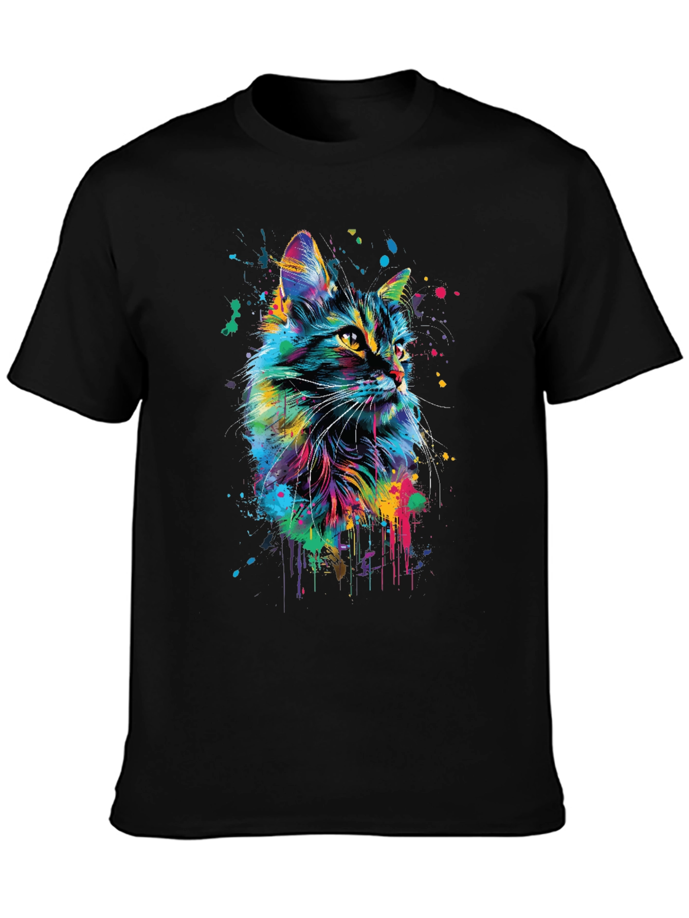 Vibrant Cat Art Black T-Shirt