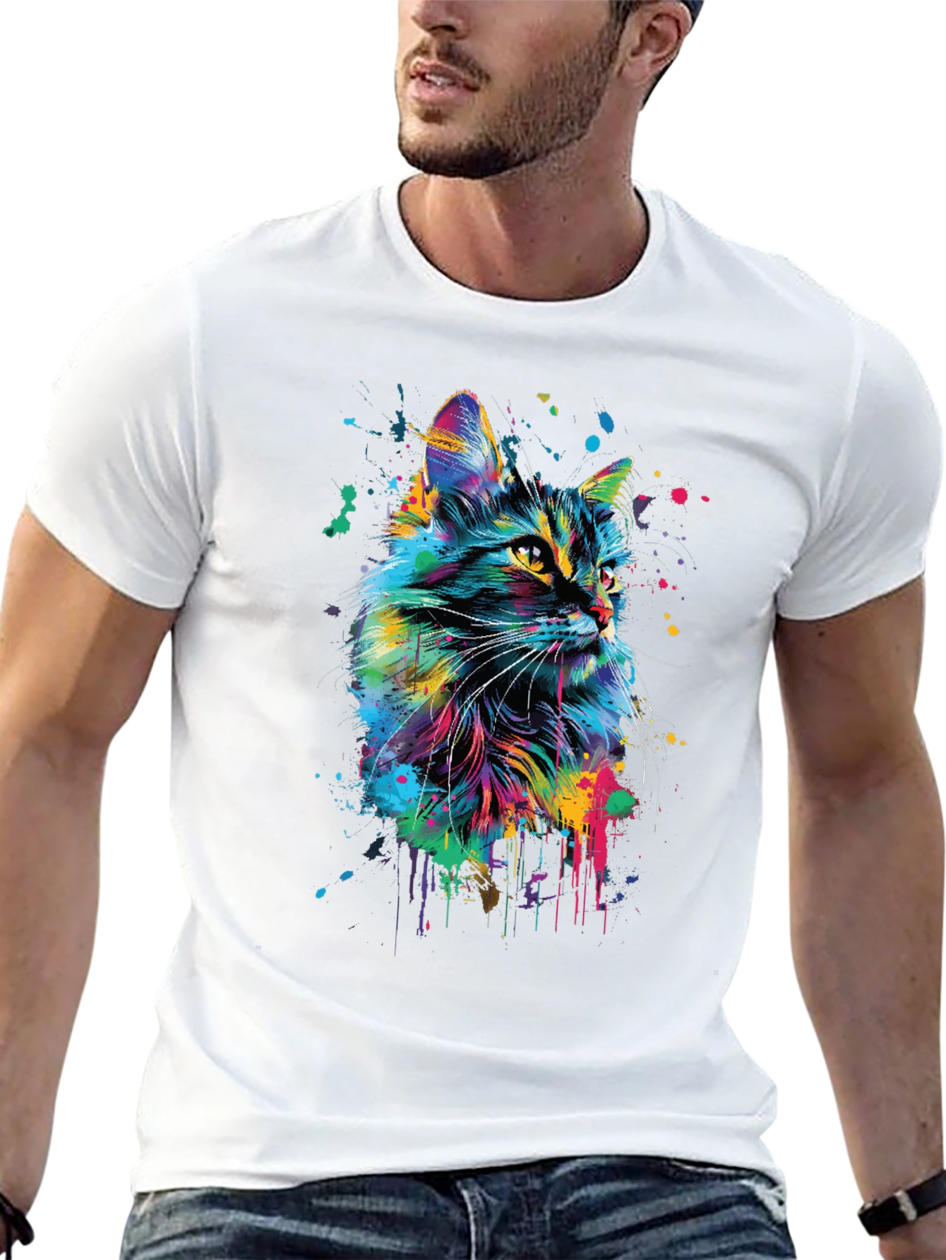 Vibrant Cat Art Black T-Shirt