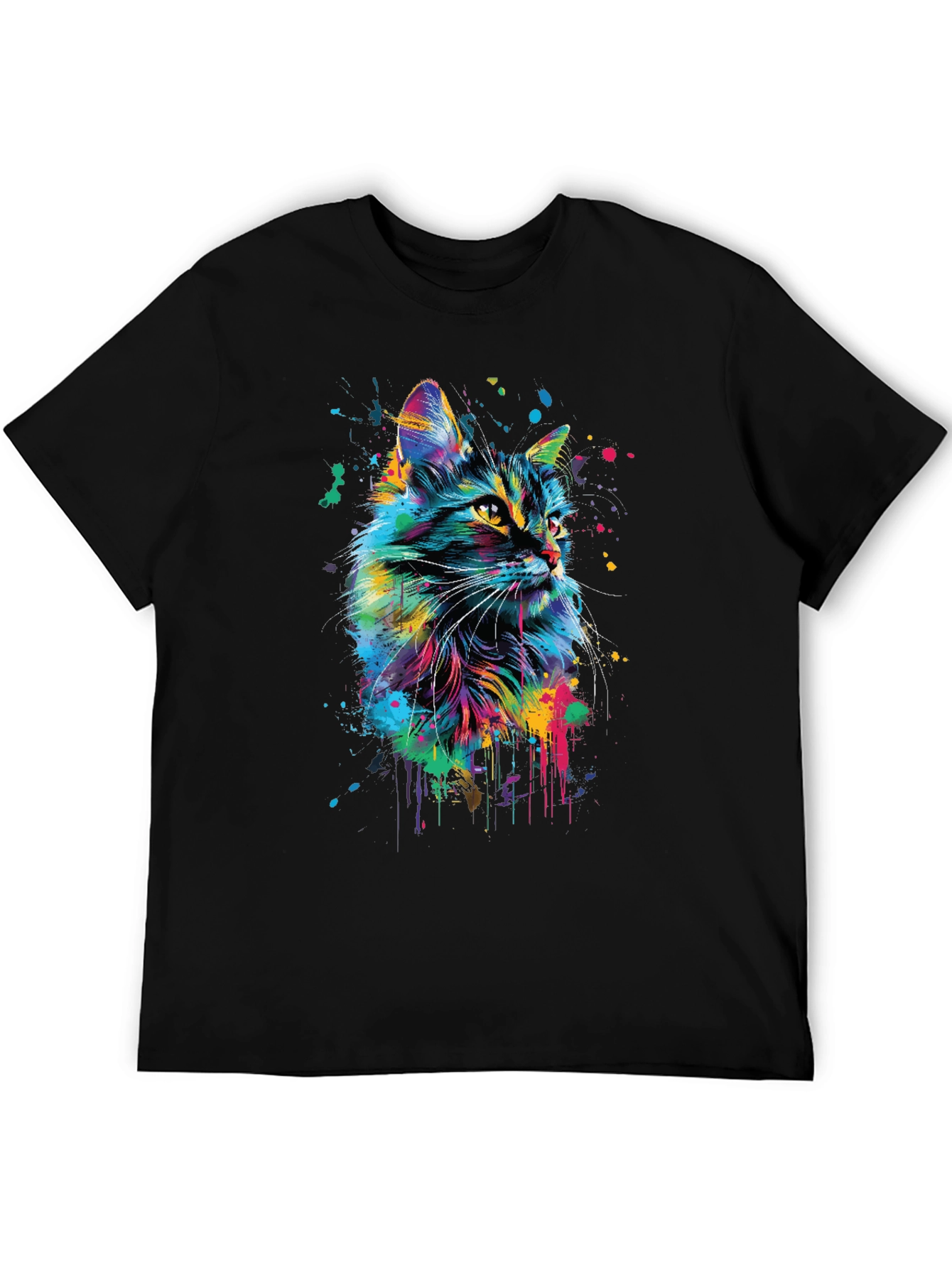 Vibrant Cat Art Black T-Shirt