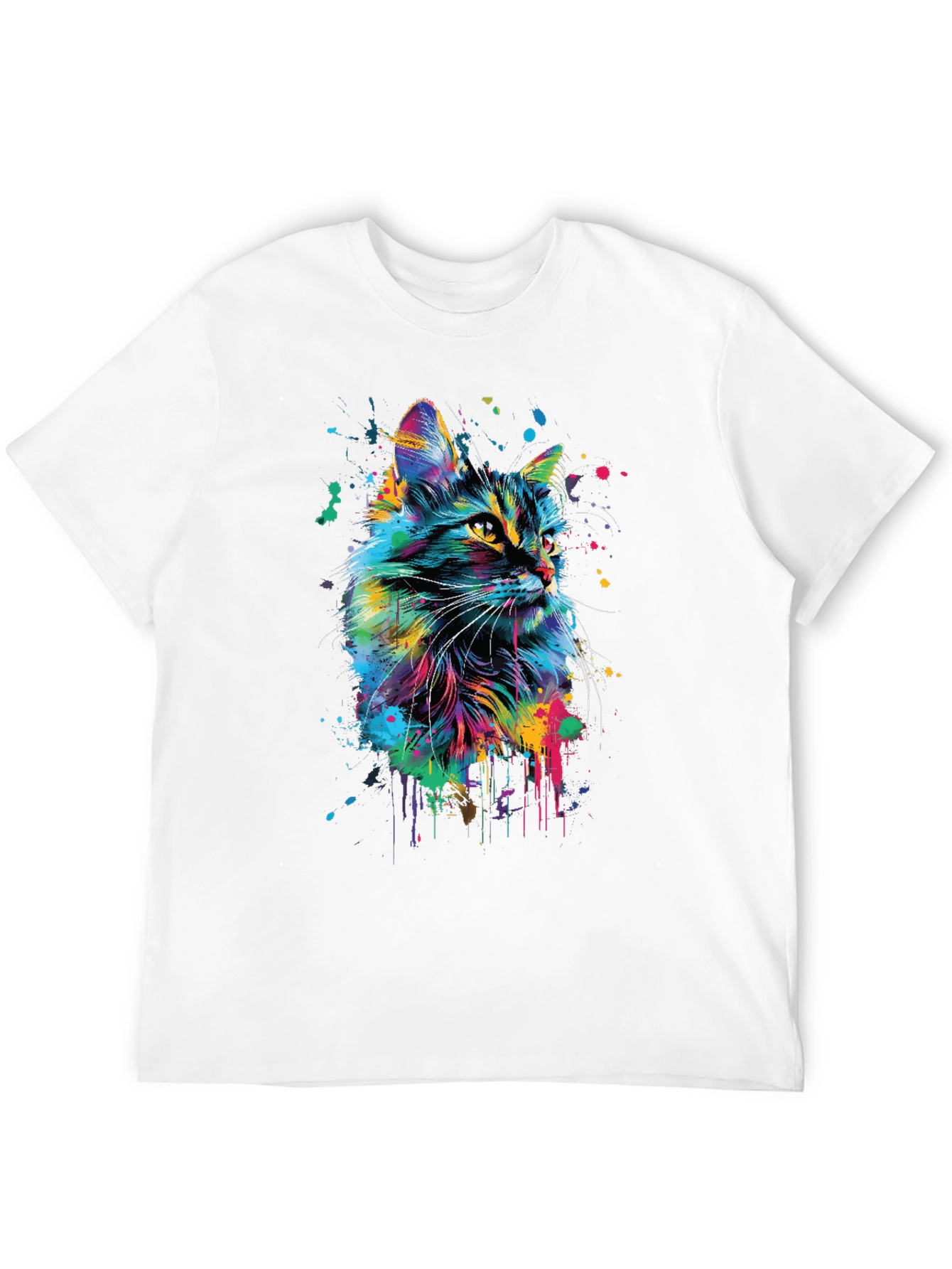 Vibrant Cat Art Black T-Shirt