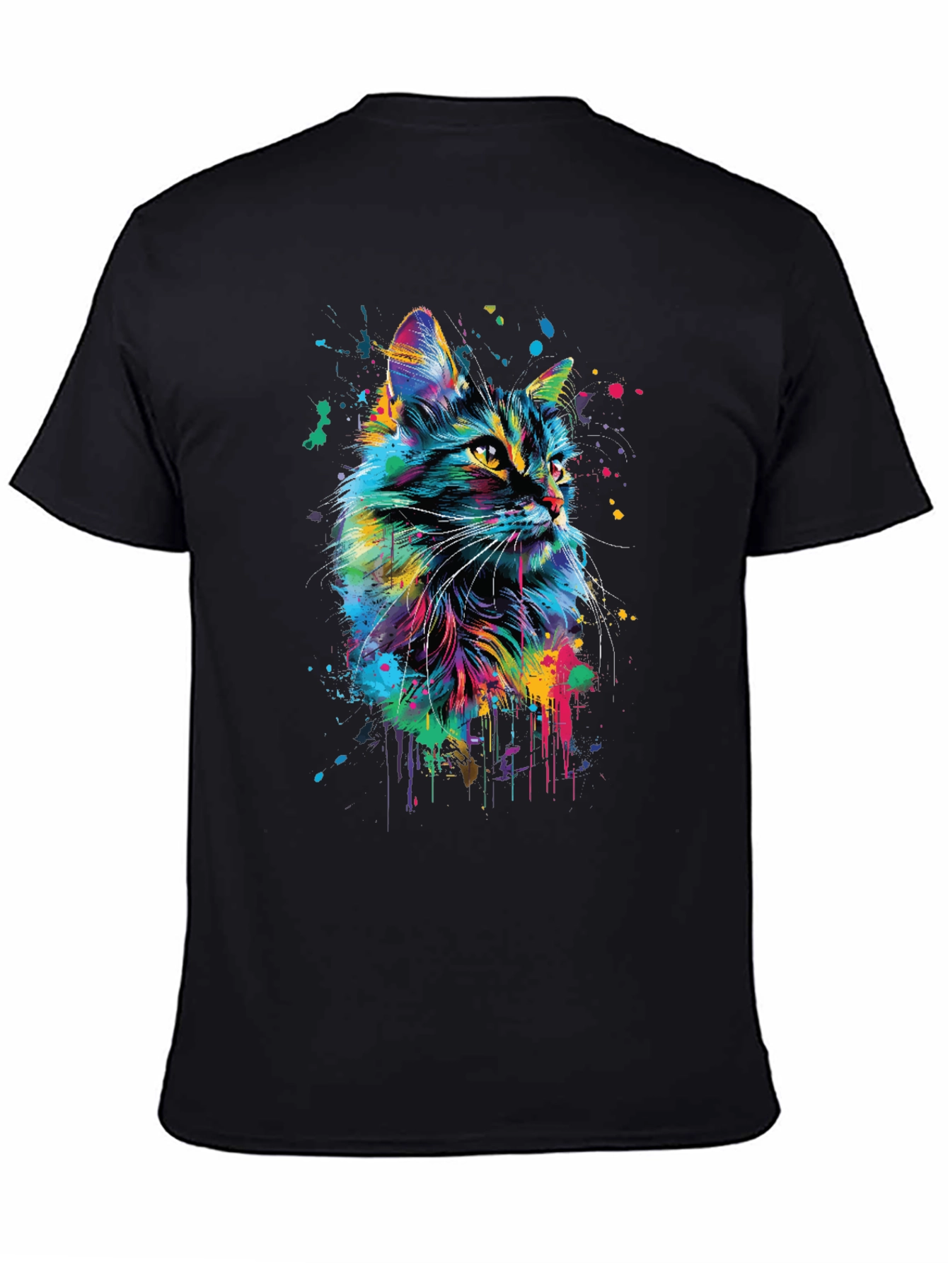 Vibrant Cat Art Black T-Shirt