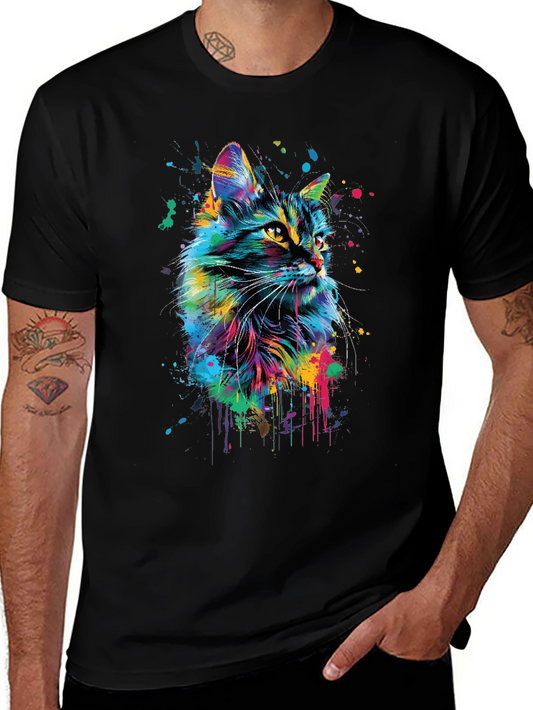 Vibrant Cat Art Black T-Shirt