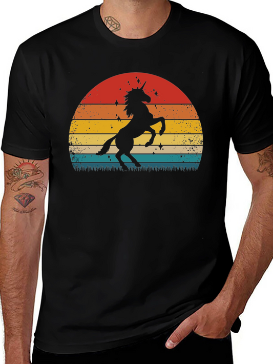 Retro Unicorn Sunset T-Shirt - Black Graphic Tee
