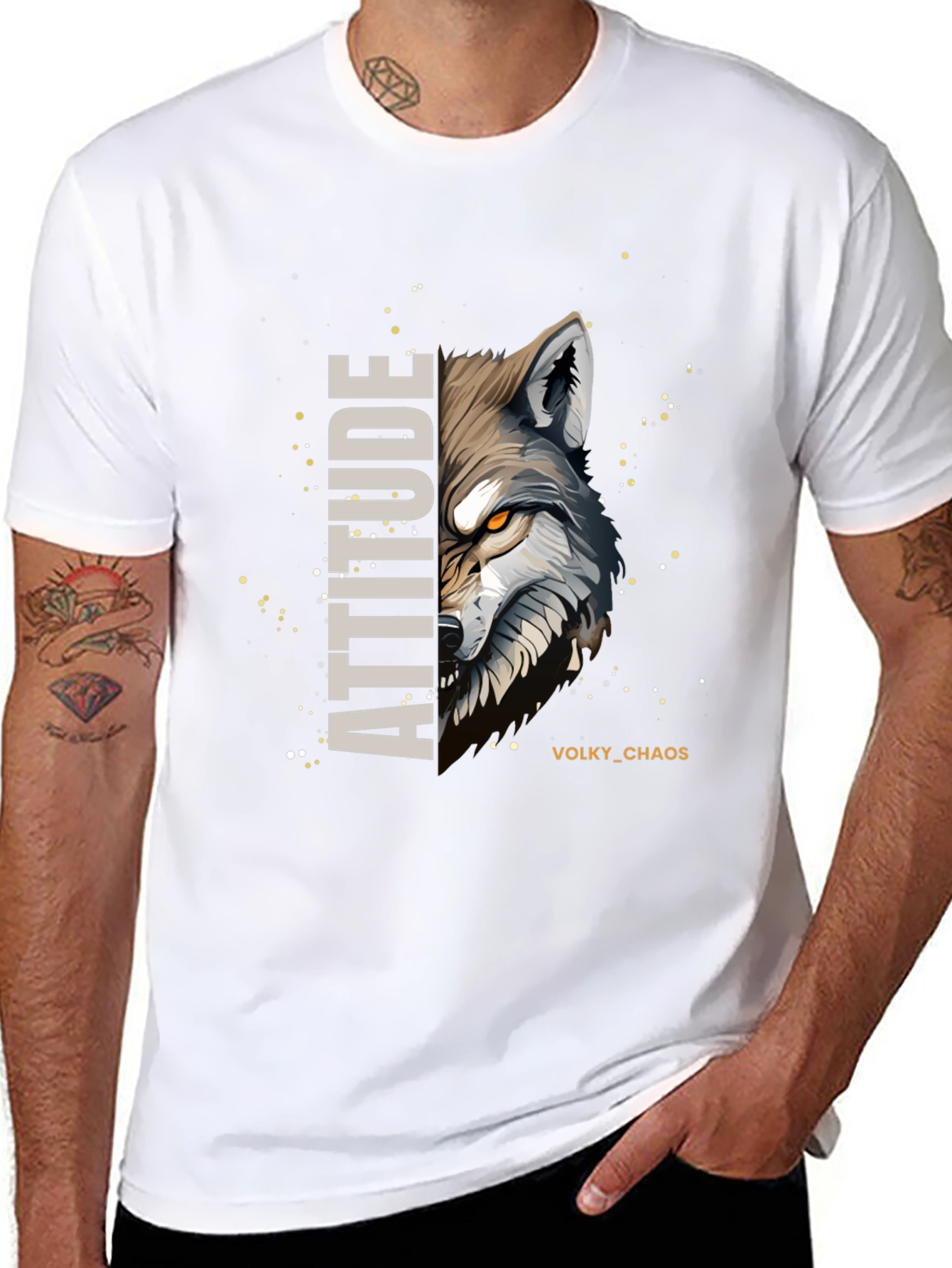 Attitude Wolf Graphic Print Black T-Shirt