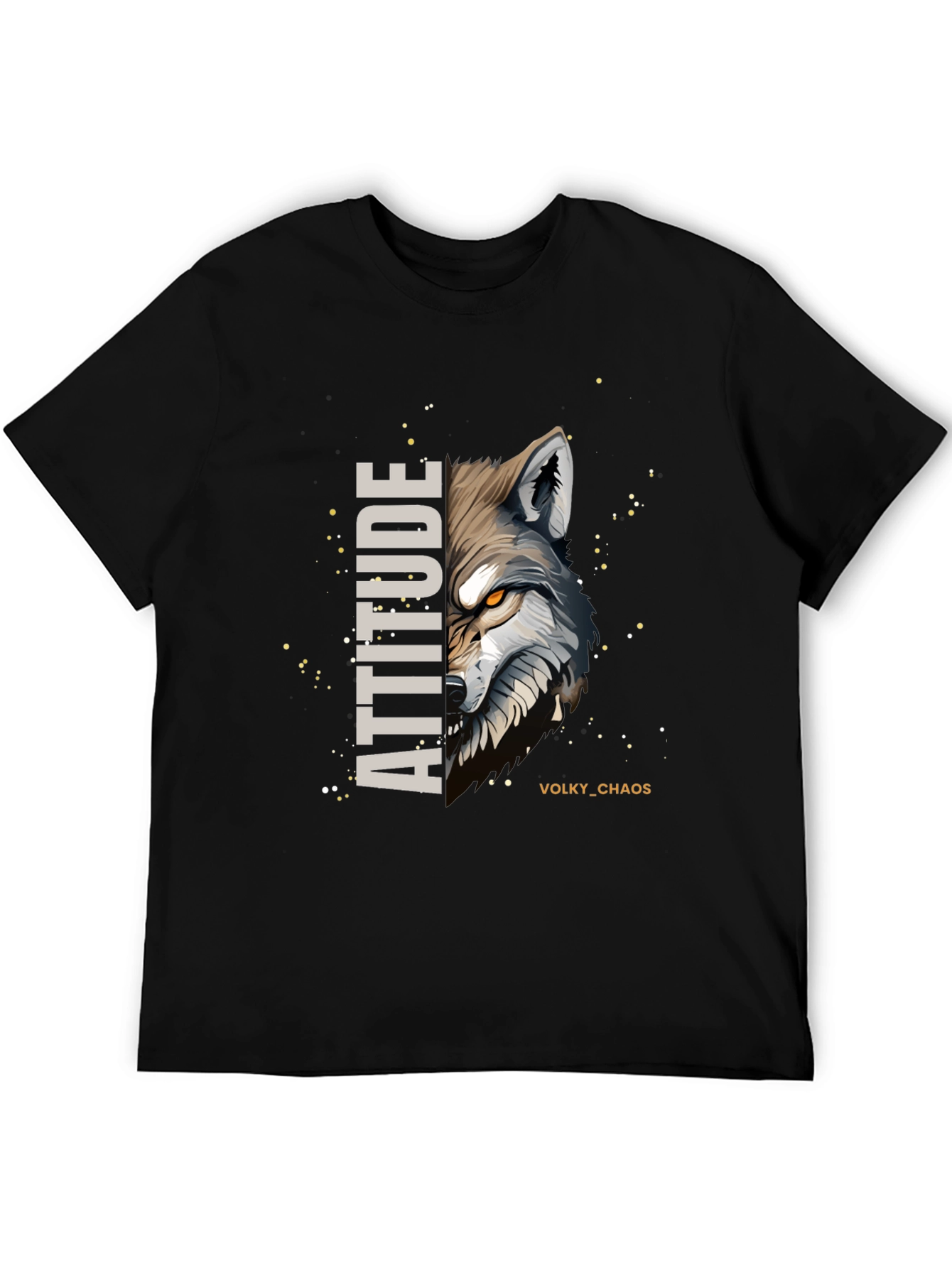 Attitude Wolf Graphic Print Black T-Shirt
