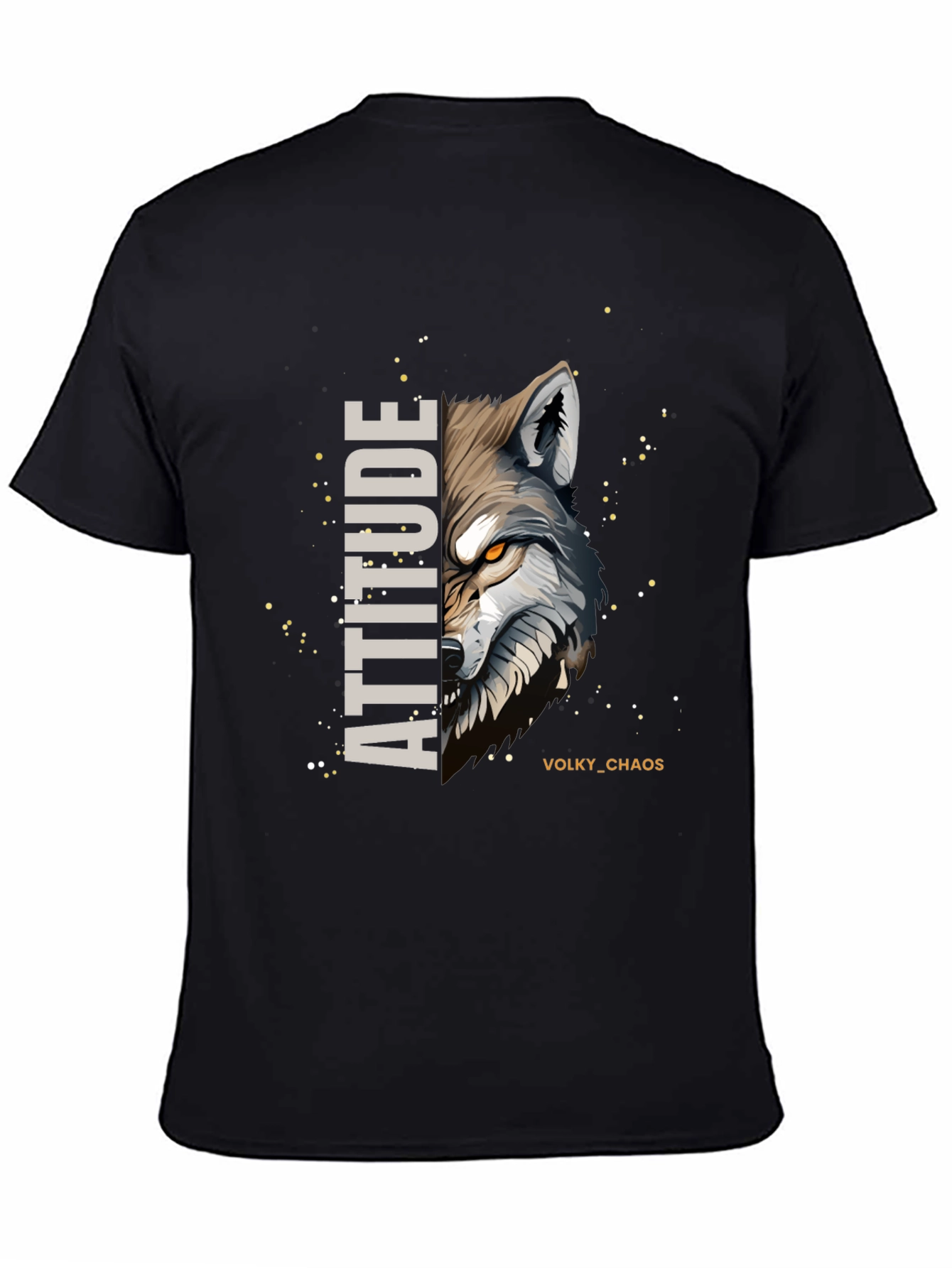 Attitude Wolf Graphic Print Black T-Shirt