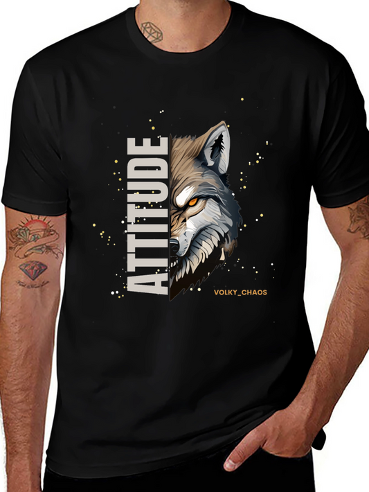 Attitude Wolf Graphic Print Black T-Shirt