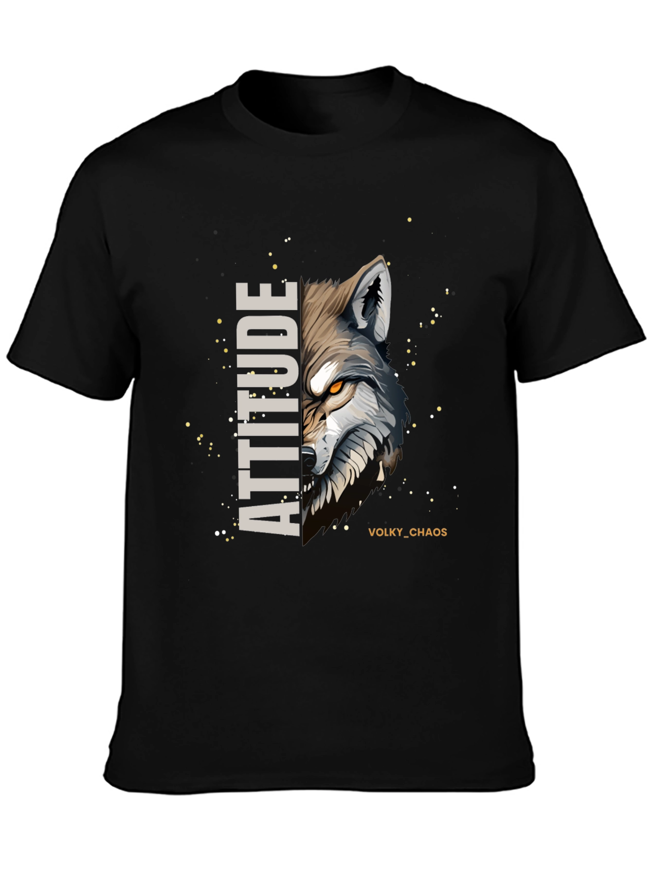 Attitude Wolf Graphic Print Black T-Shirt