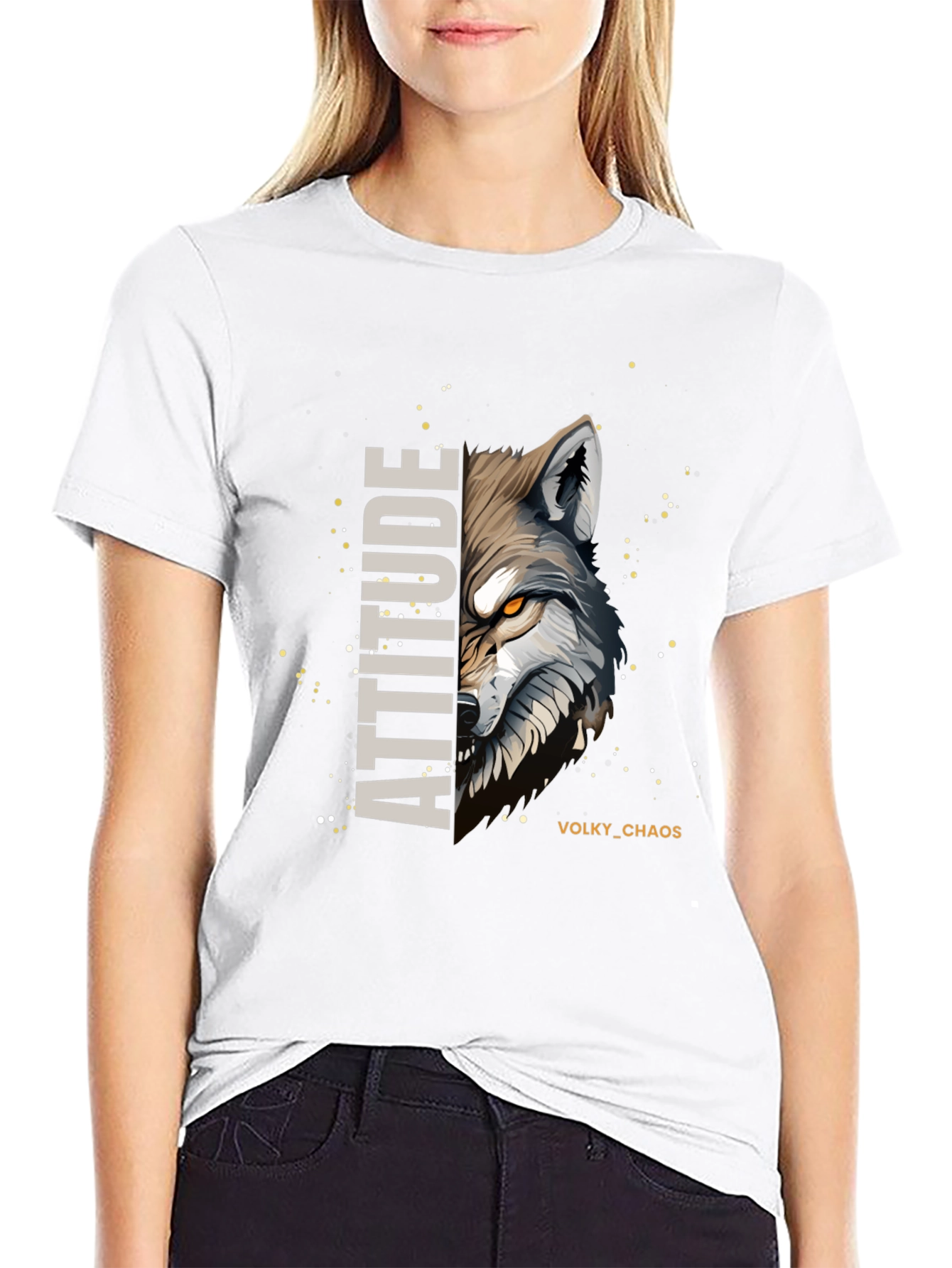 Attitude Wolf Graphic Print Black T-Shirt