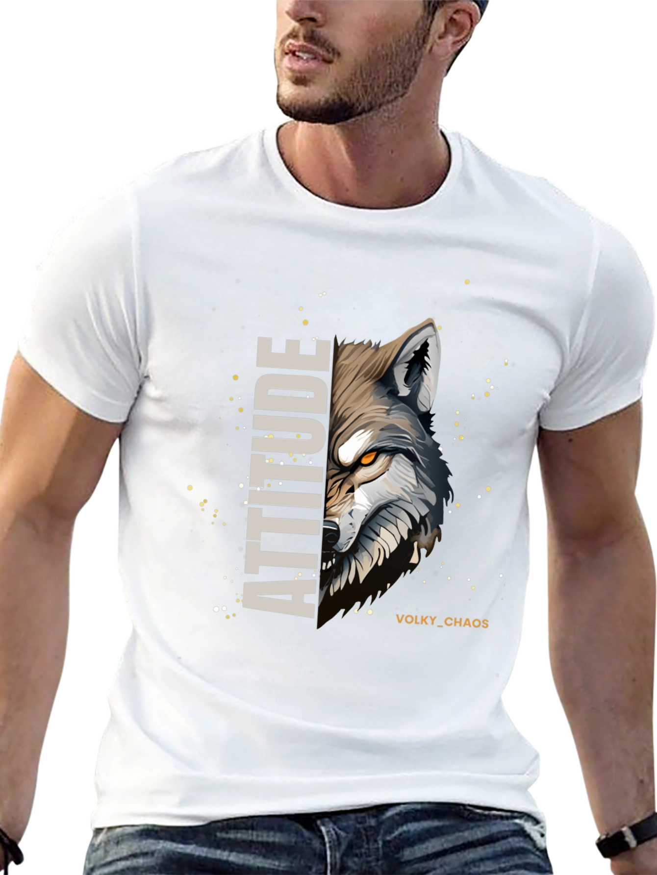 Attitude Wolf Graphic Print Black T-Shirt