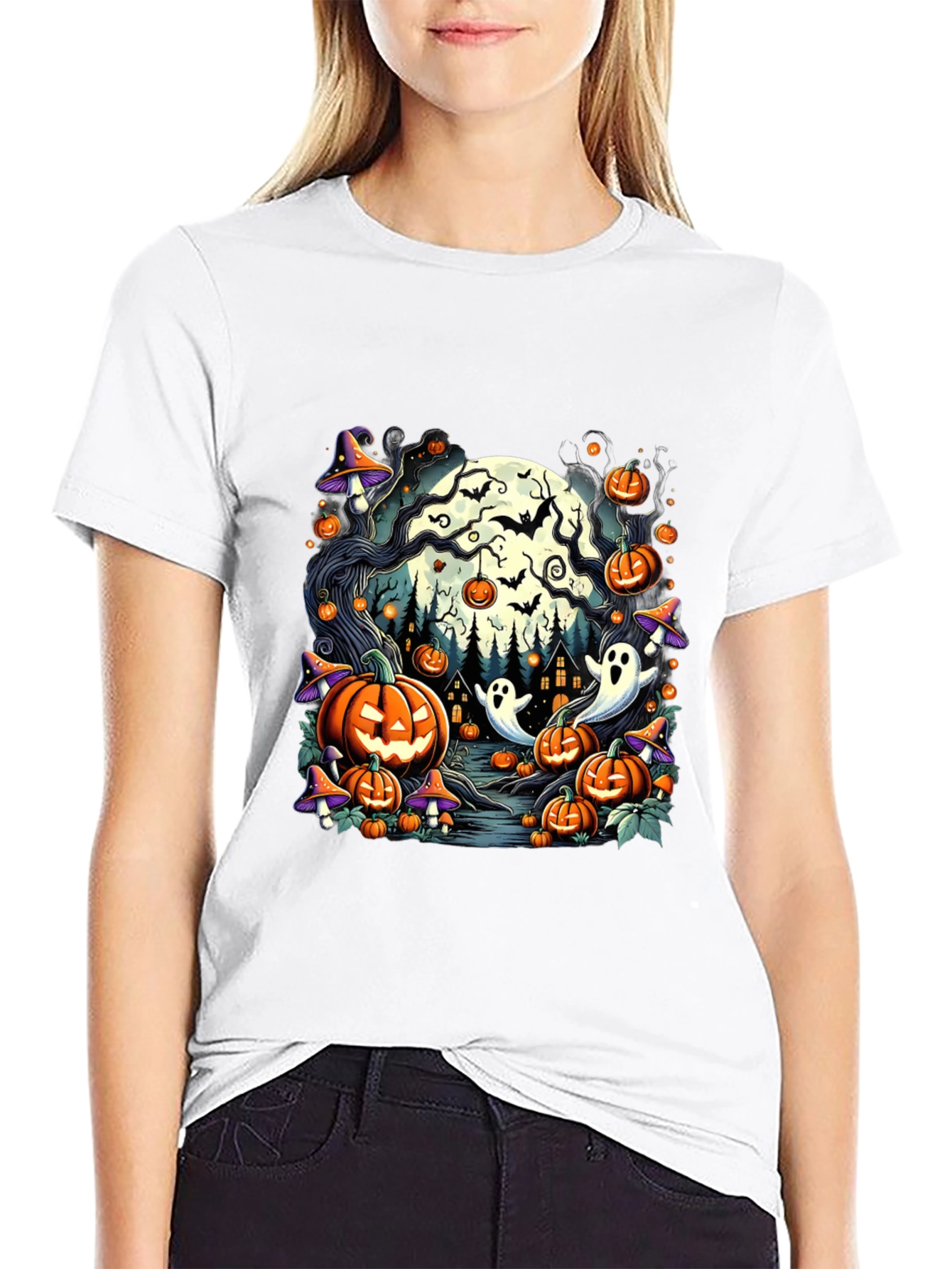 Spooky Halloween Pumpkin Ghost Graphic T-Shirt