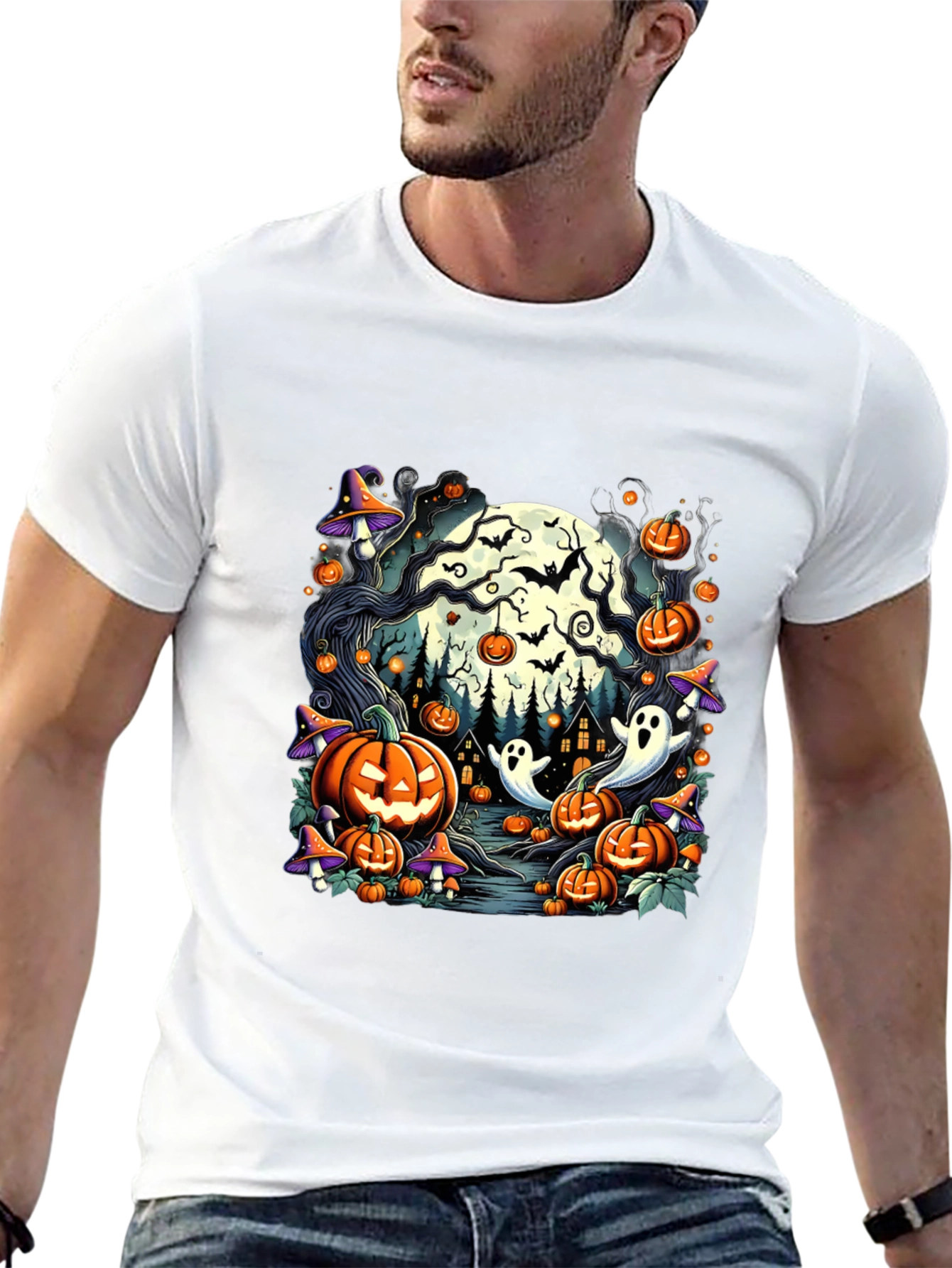 Spooky Halloween Pumpkin Ghost Graphic T-Shirt