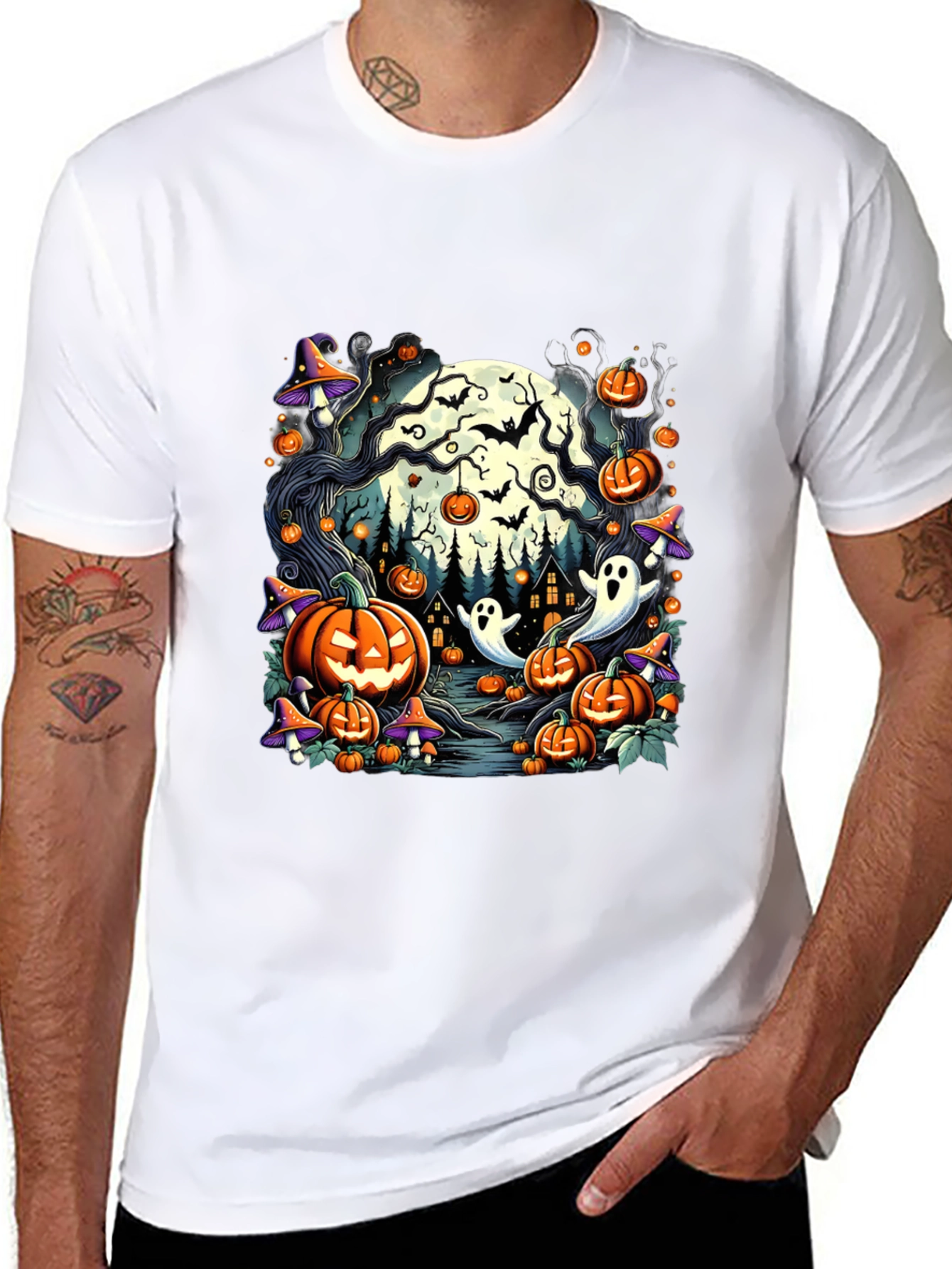 Spooky Halloween Pumpkin Ghost Graphic T-Shirt