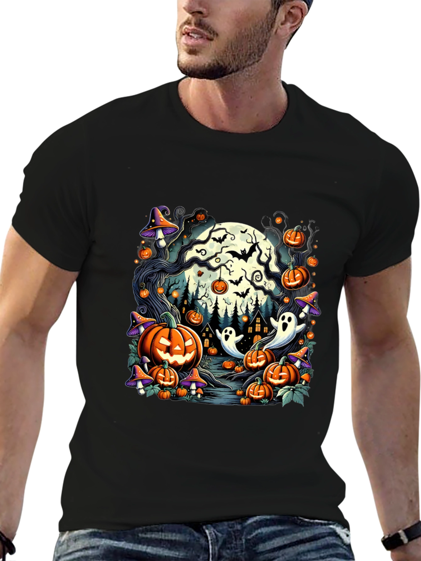 Spooky Halloween Pumpkin Ghost Graphic T-Shirt