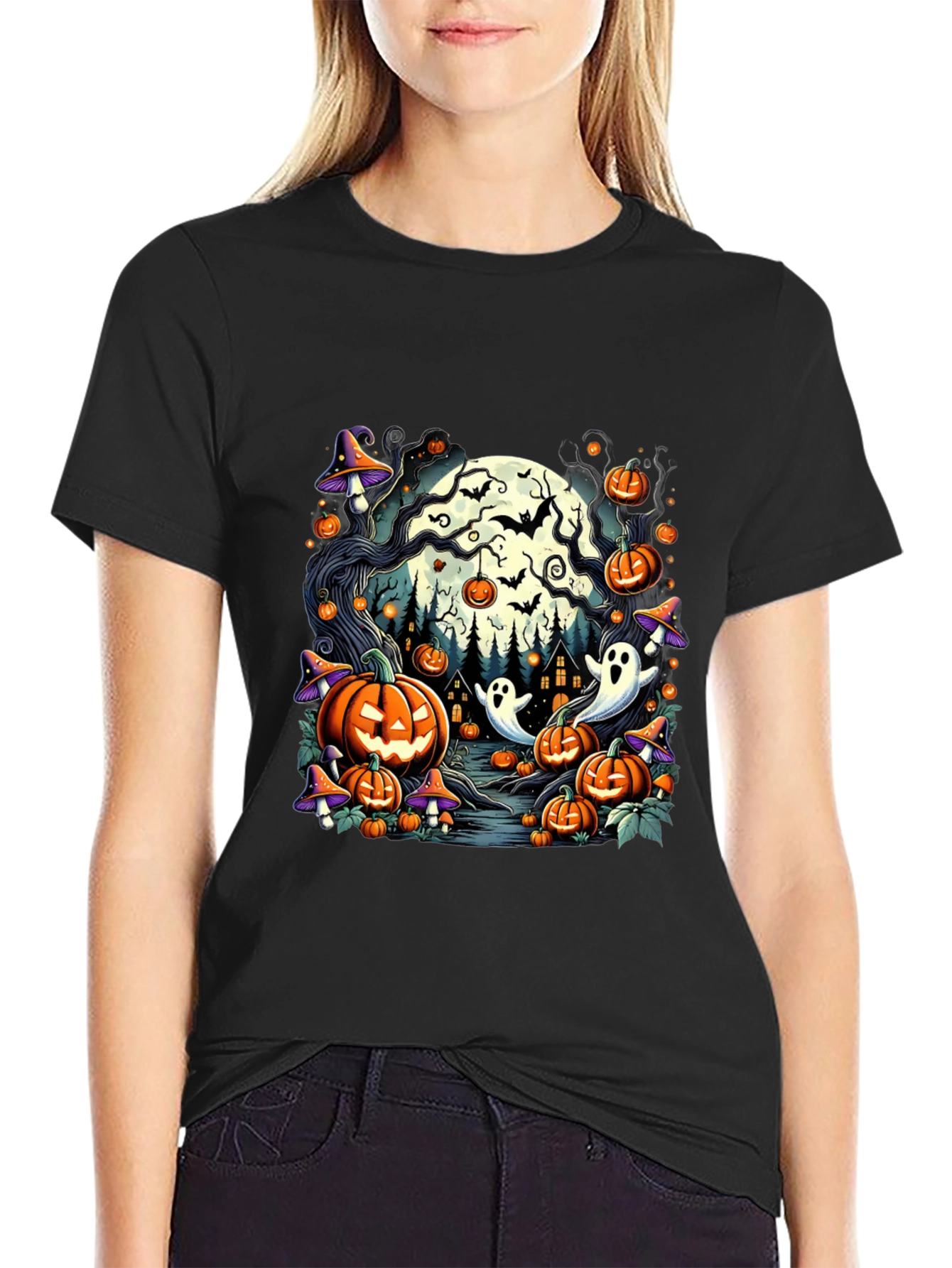 Spooky Halloween Pumpkin Ghost Graphic T-Shirt