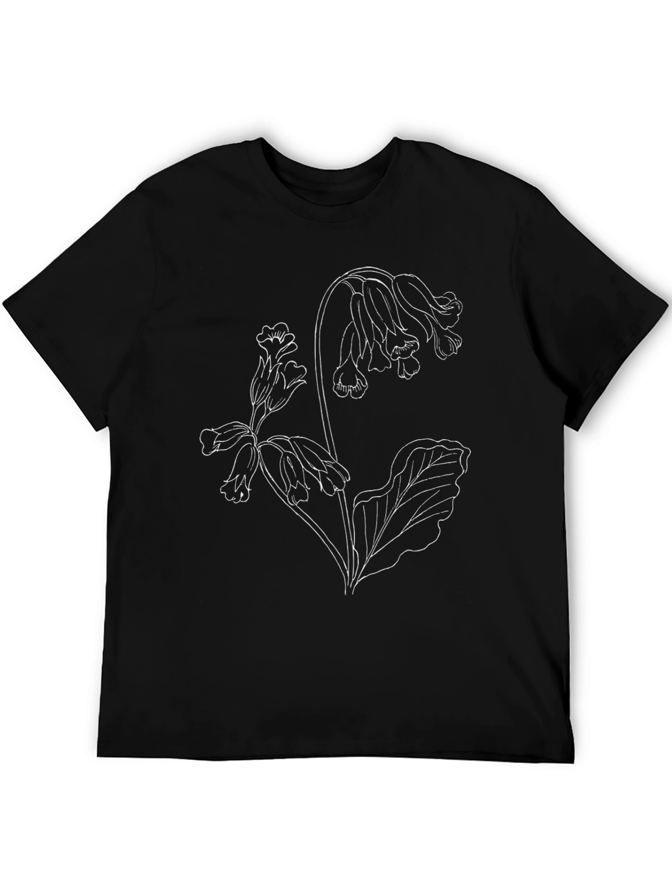 Black Floral Outline Tee - Botanical Design