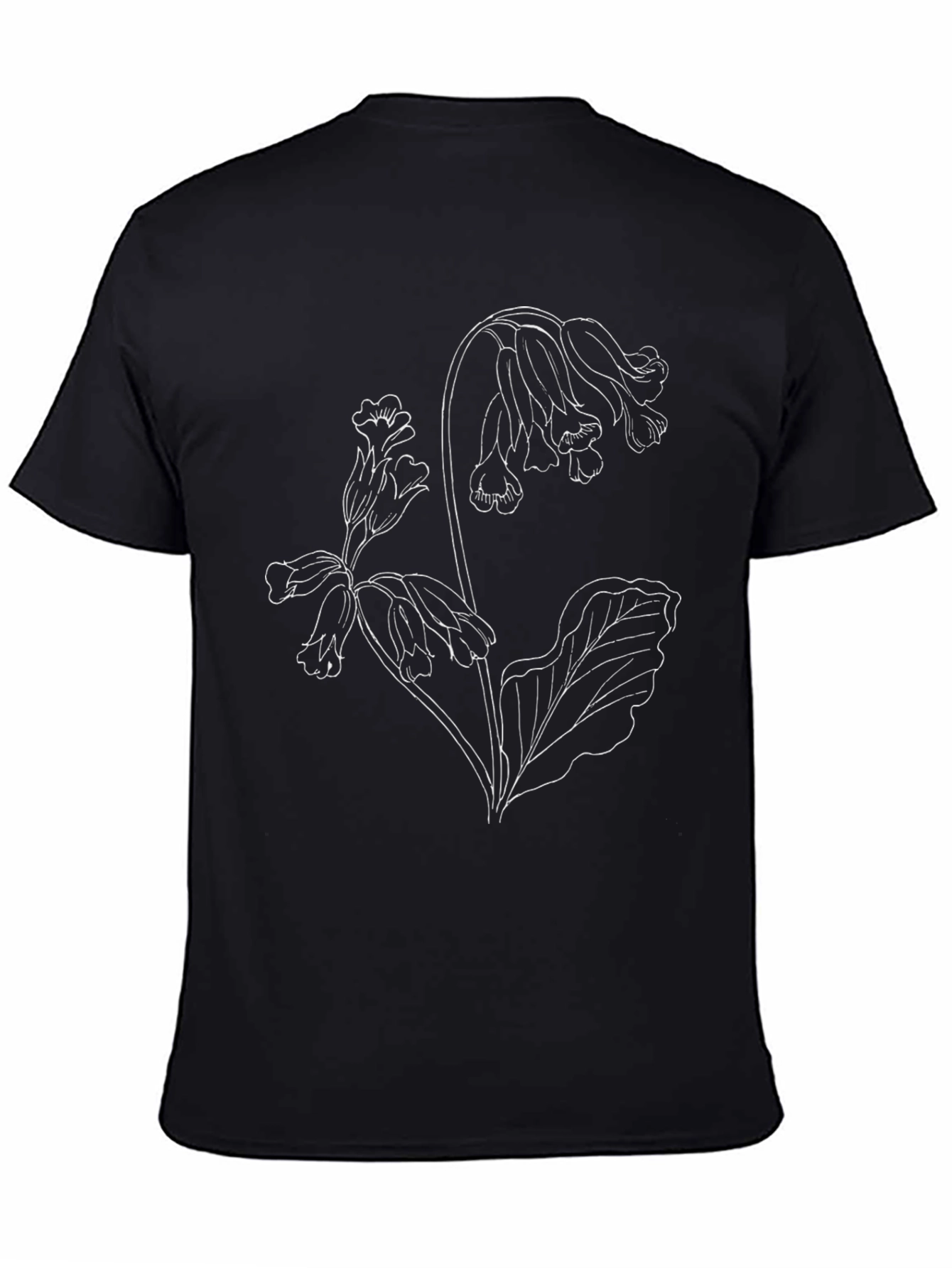 Black Floral Outline Tee - Botanical Design