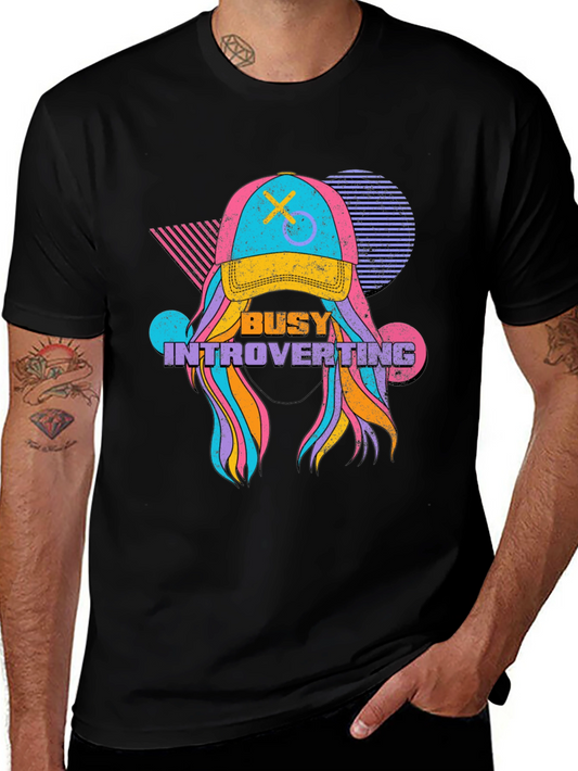 Busy Introverting Graphic Tee - Colorful Retro Design