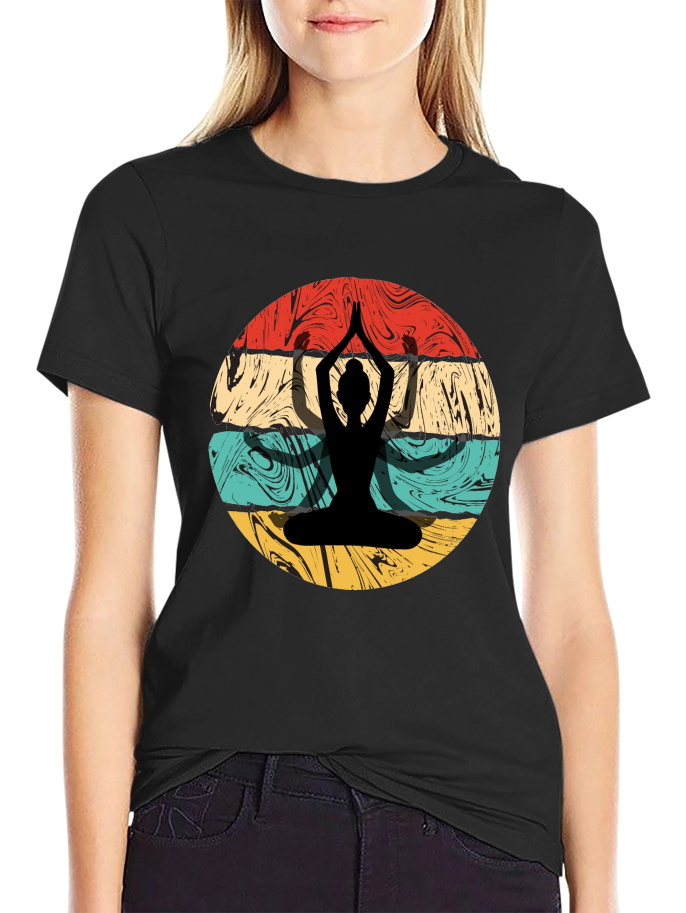 Yoga Silhouette Retro Graphic T-Shirt