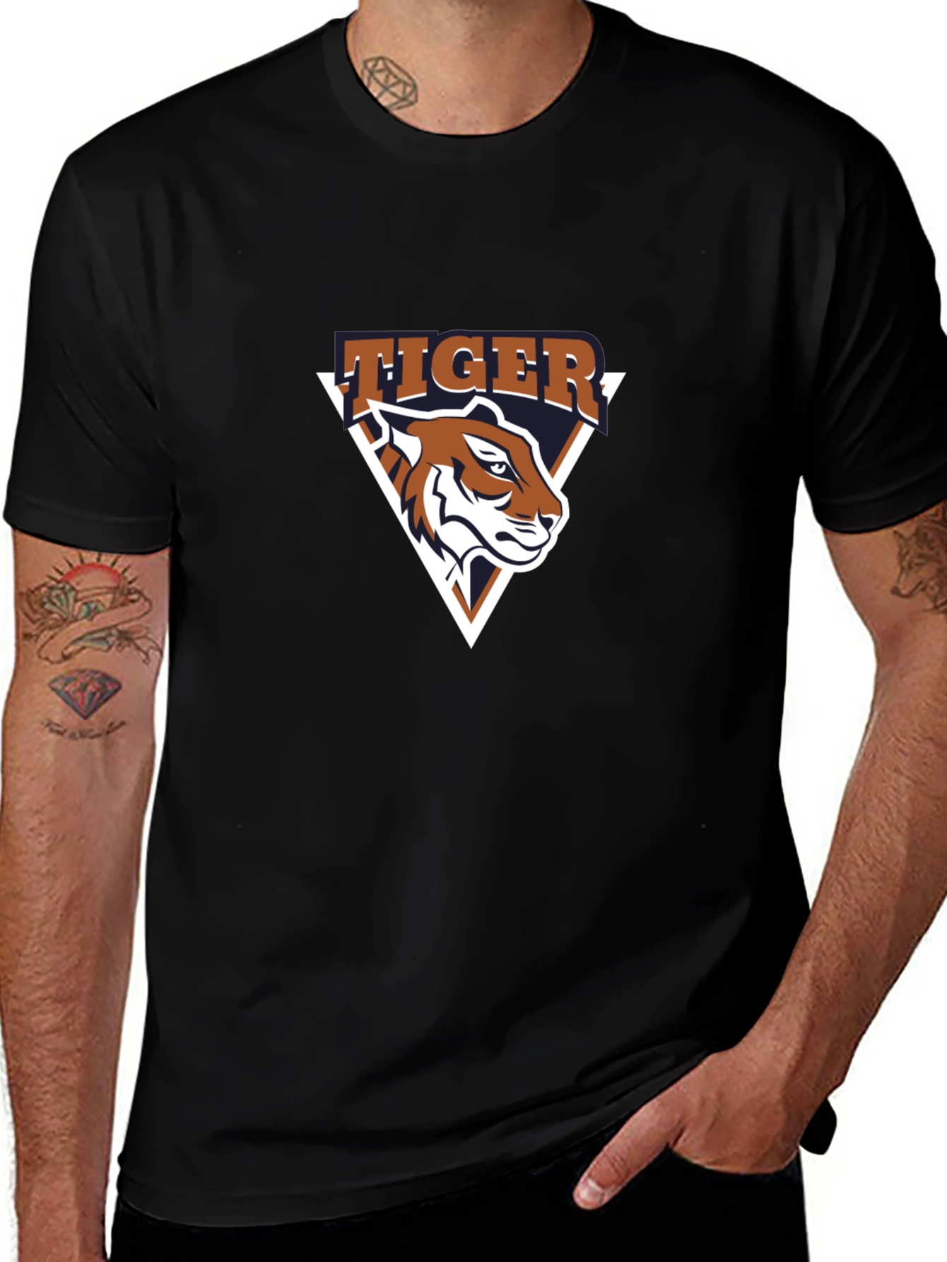 Tiger Graphic Tee - Black Cotton T-Shirt