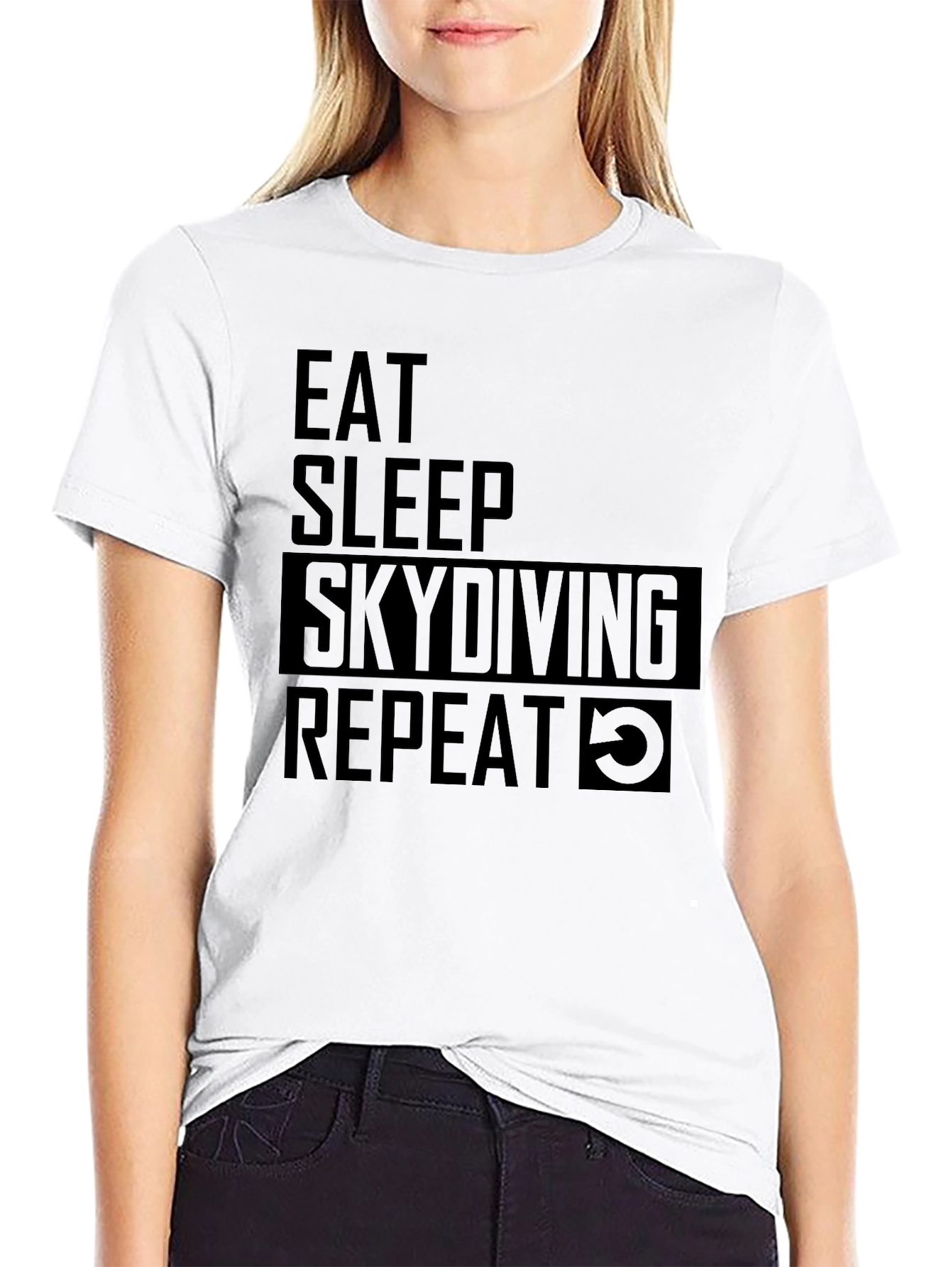 Eat Sleep Skydiving Repeat Black Graphic Tee