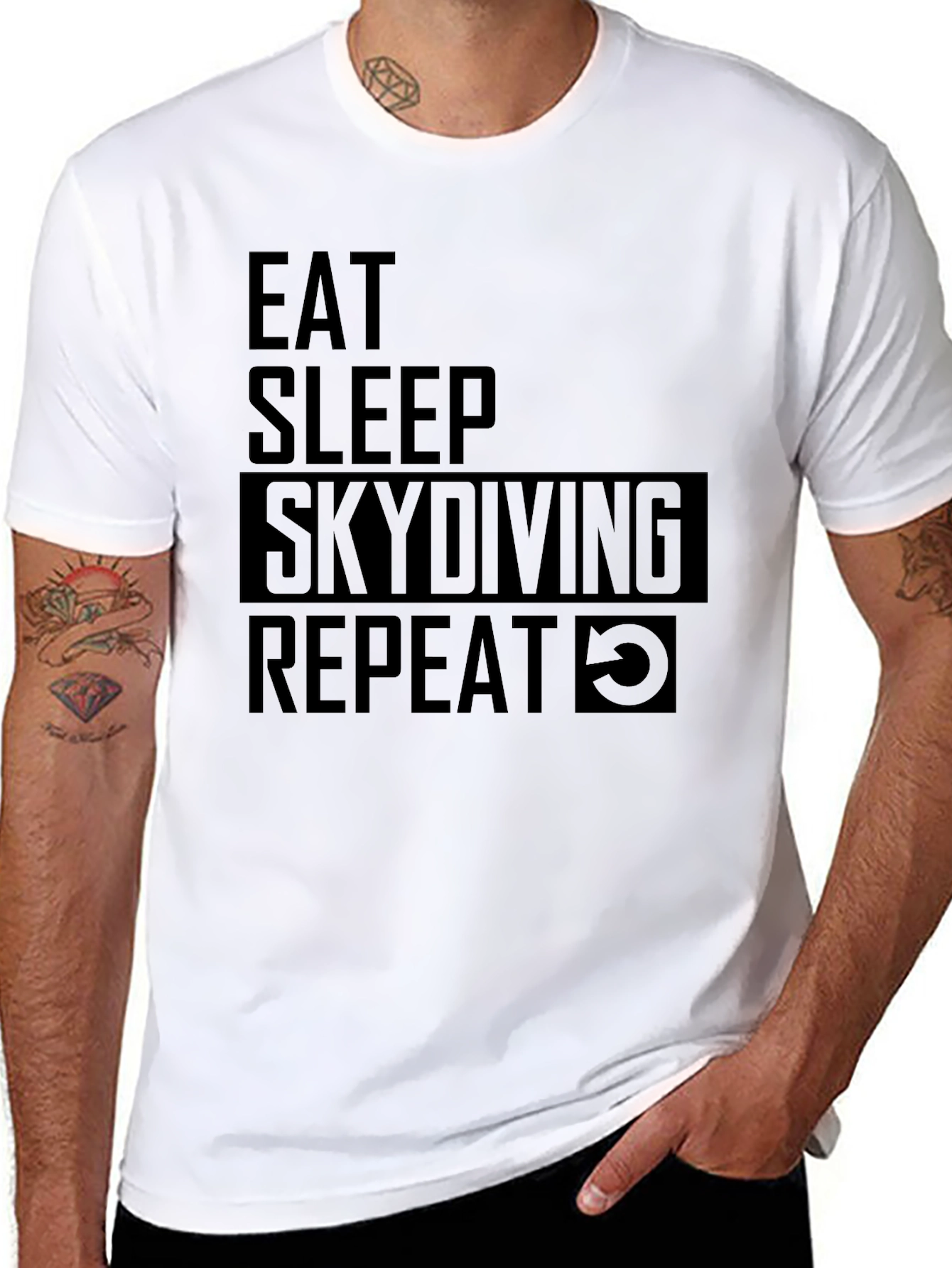 Eat Sleep Skydiving Repeat Black Graphic Tee