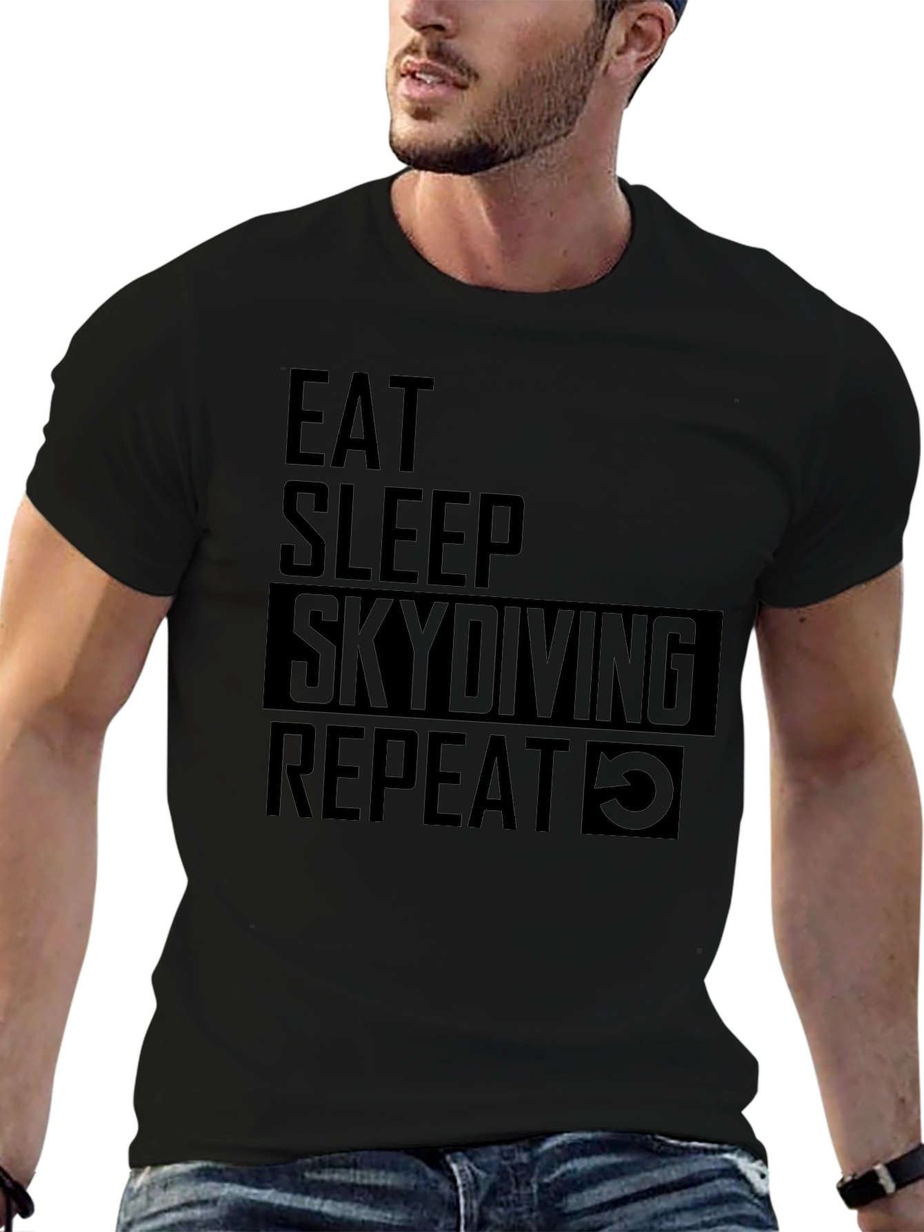 Eat Sleep Skydiving Repeat Black Graphic Tee