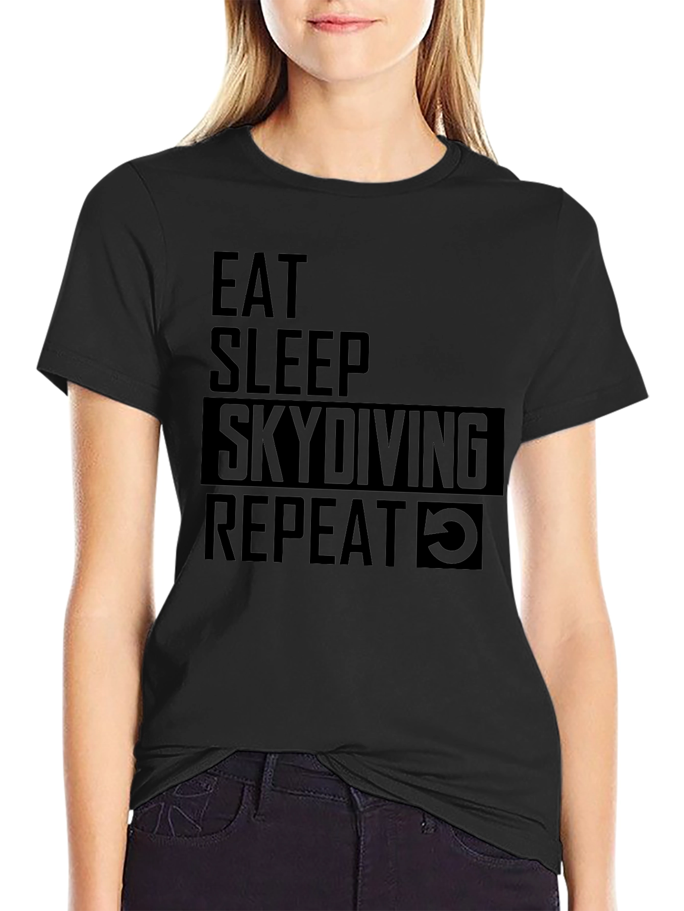 Eat Sleep Skydiving Repeat Black Graphic Tee