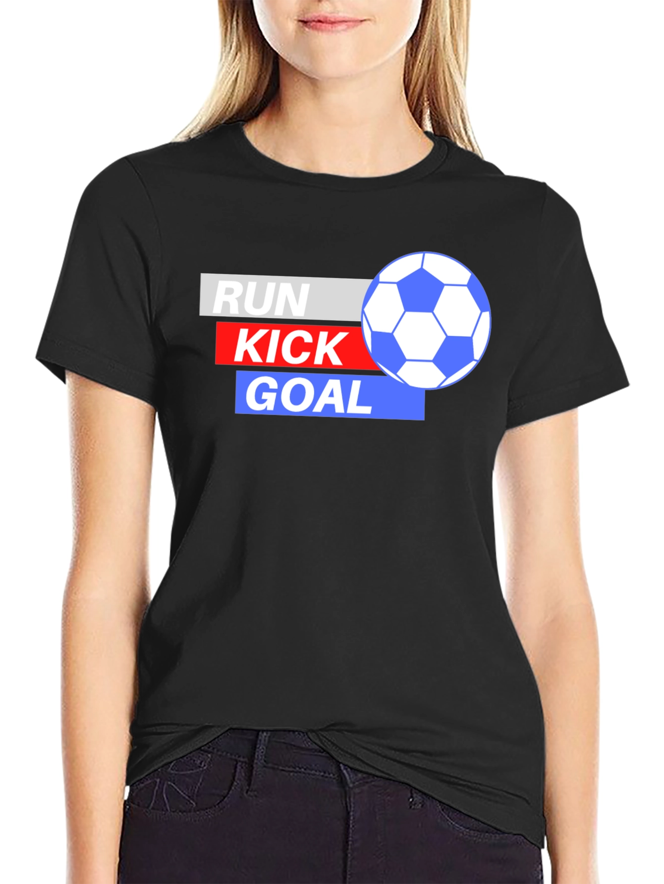 Run Kick Goal Soccer T-Shirt - Black