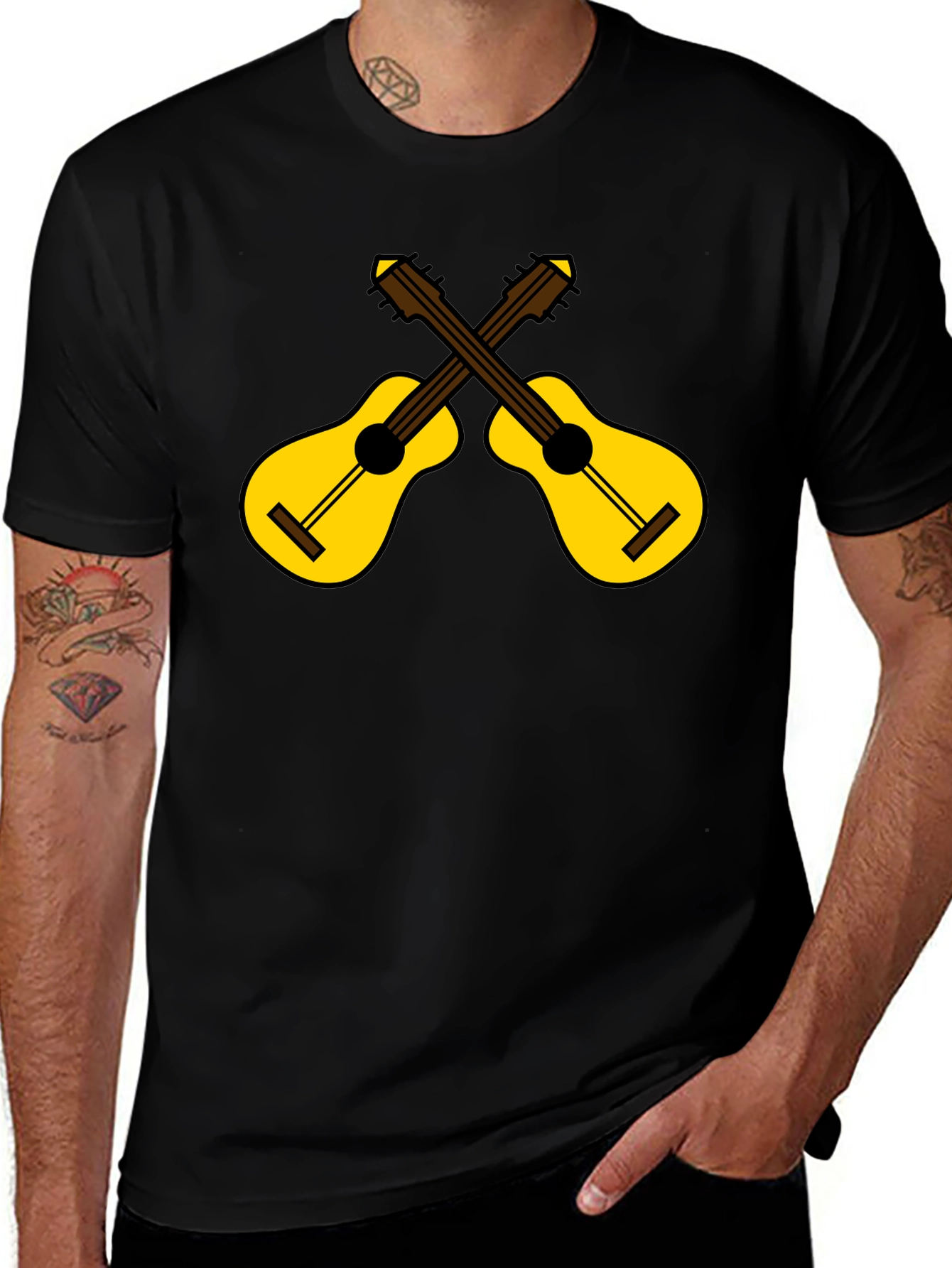Crossed Guitars Graphic Tee - Black