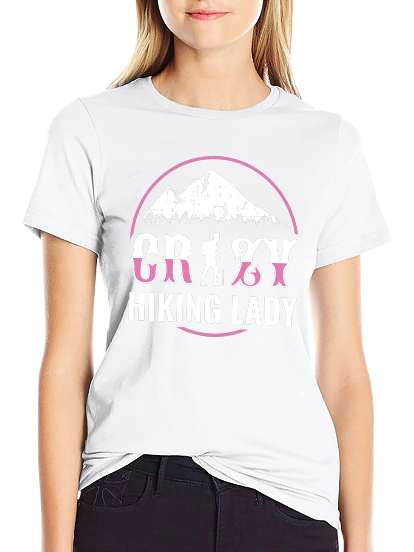 Crazy Hiking Lady Graphic Tee - Mountain Adventure Shirt