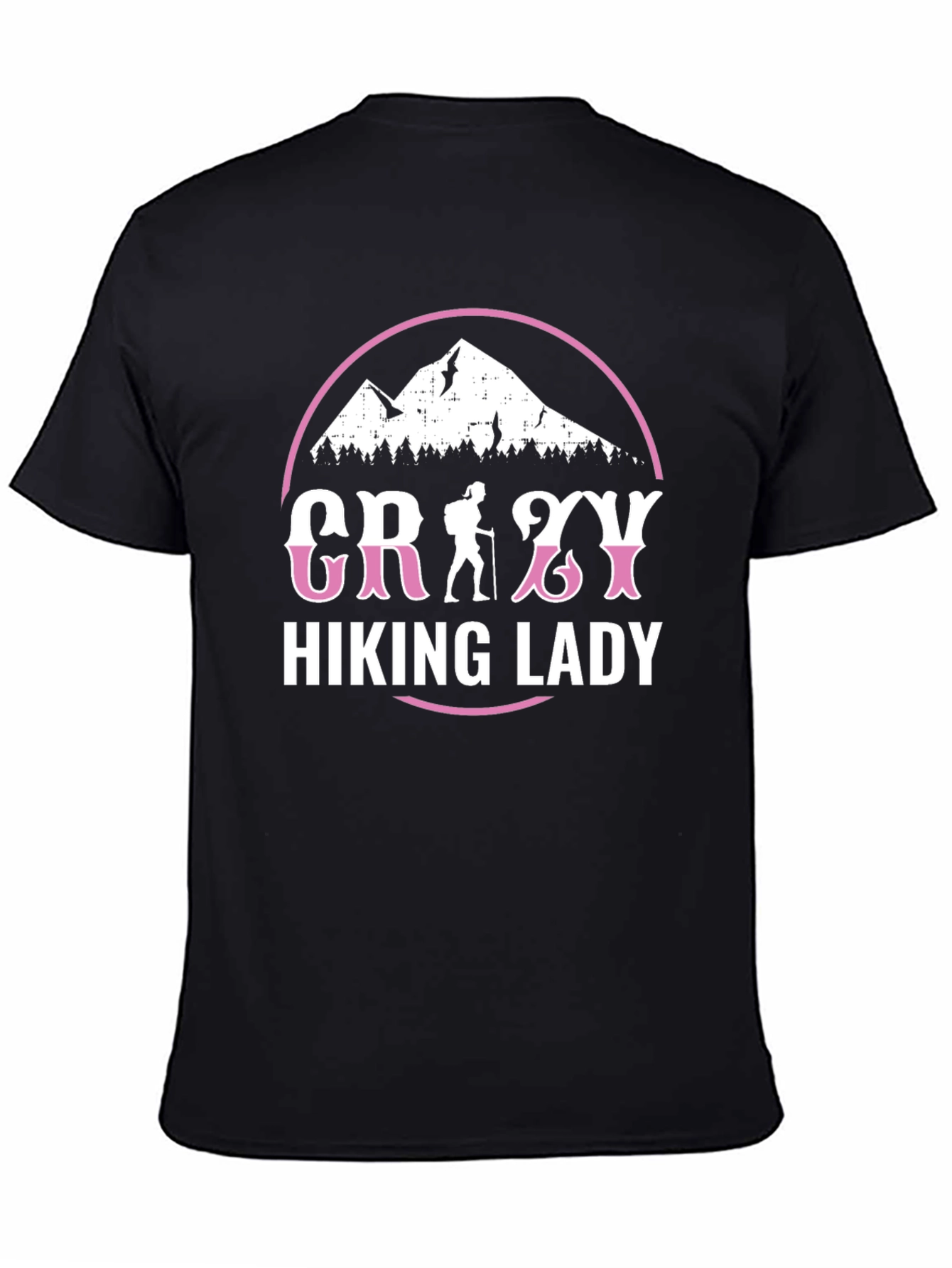Crazy Hiking Lady Graphic Tee - Mountain Adventure Shirt