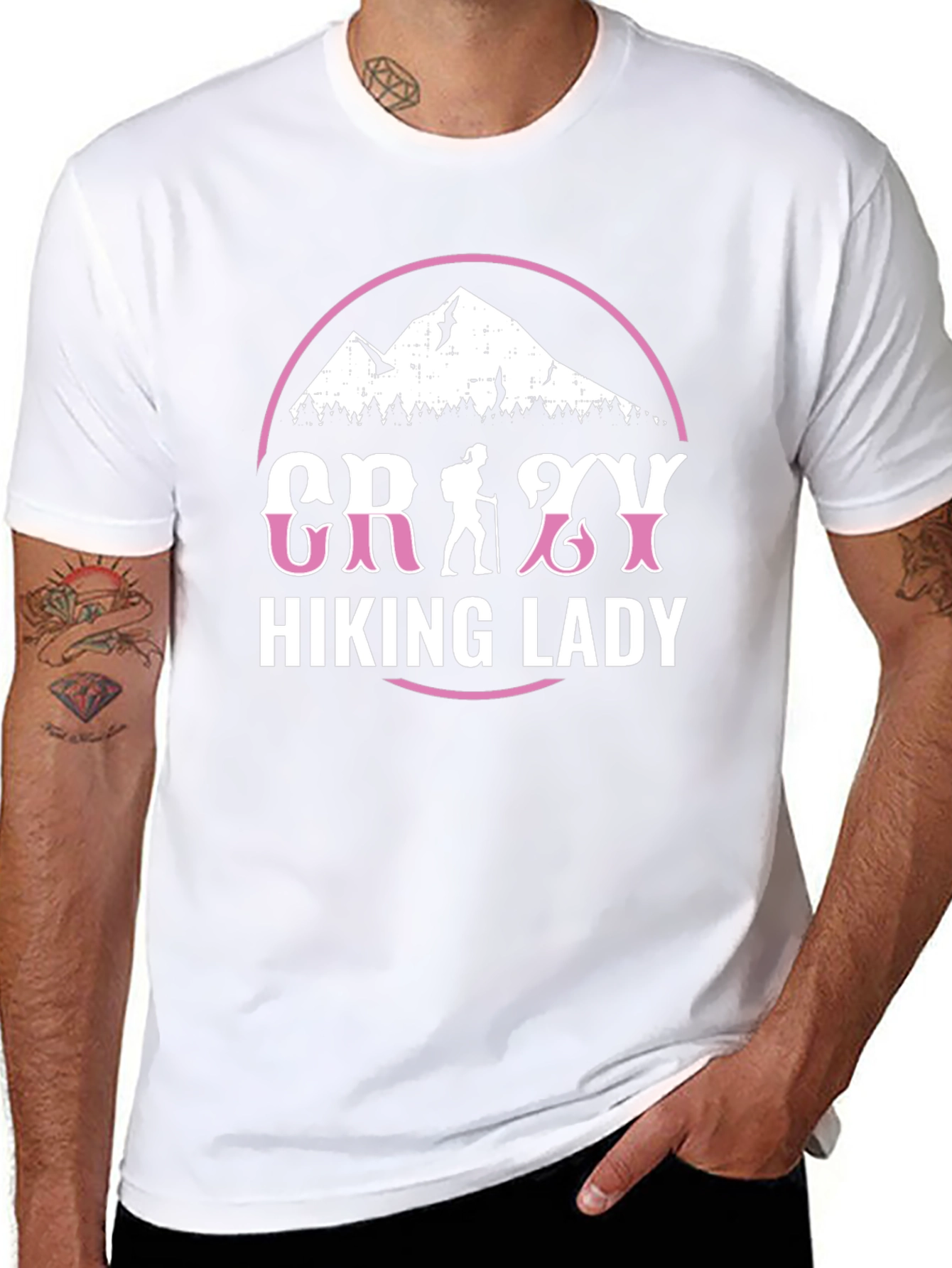 Crazy Hiking Lady Graphic Tee - Mountain Adventure Shirt