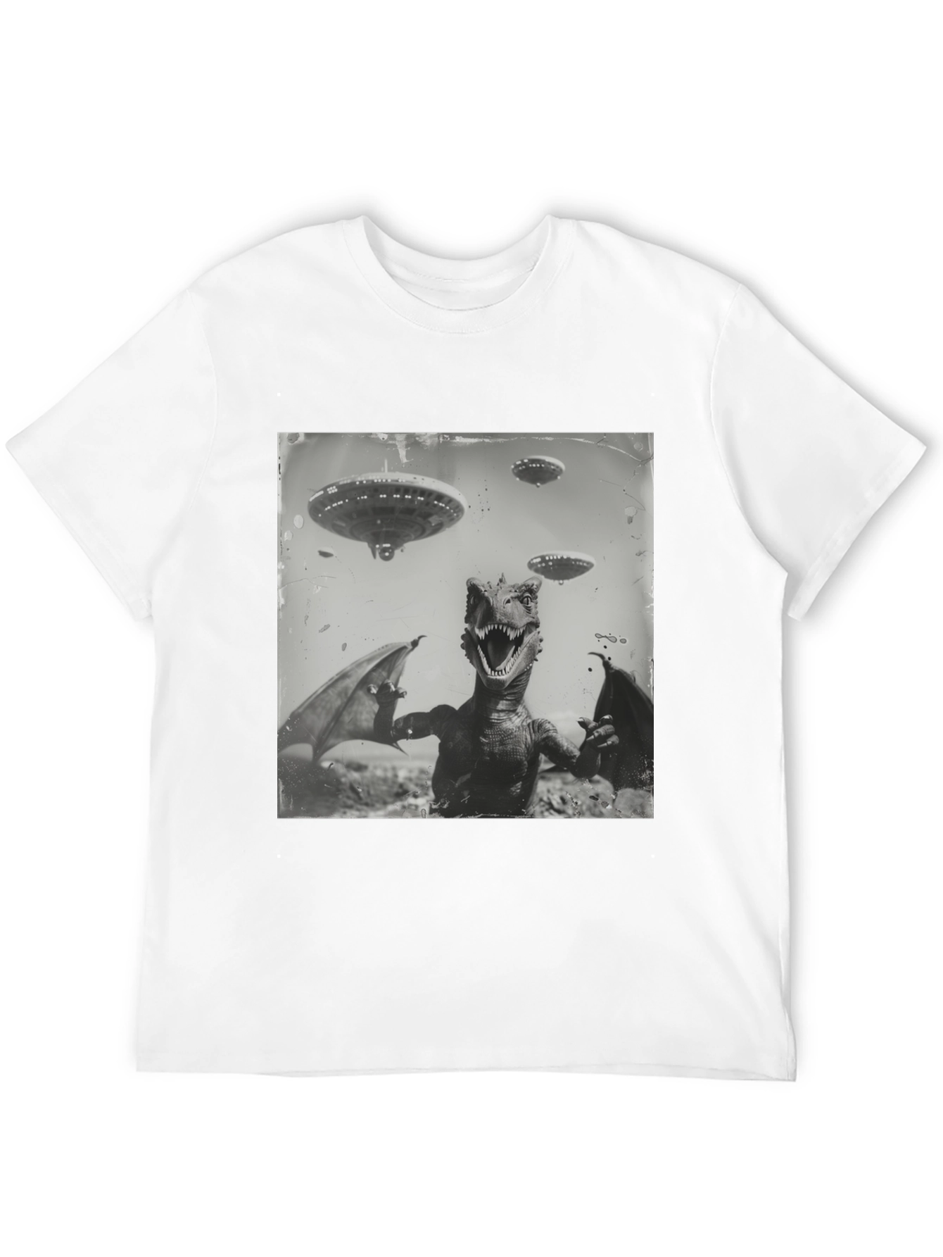 Retro Dinosaur UFO Graphic T-Shirt