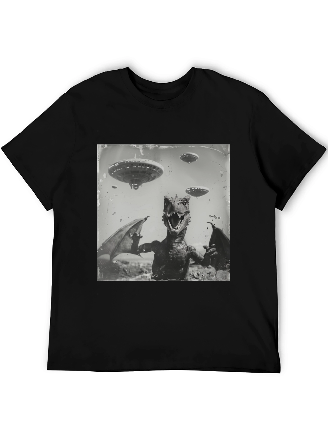 Retro Dinosaur UFO Graphic T-Shirt