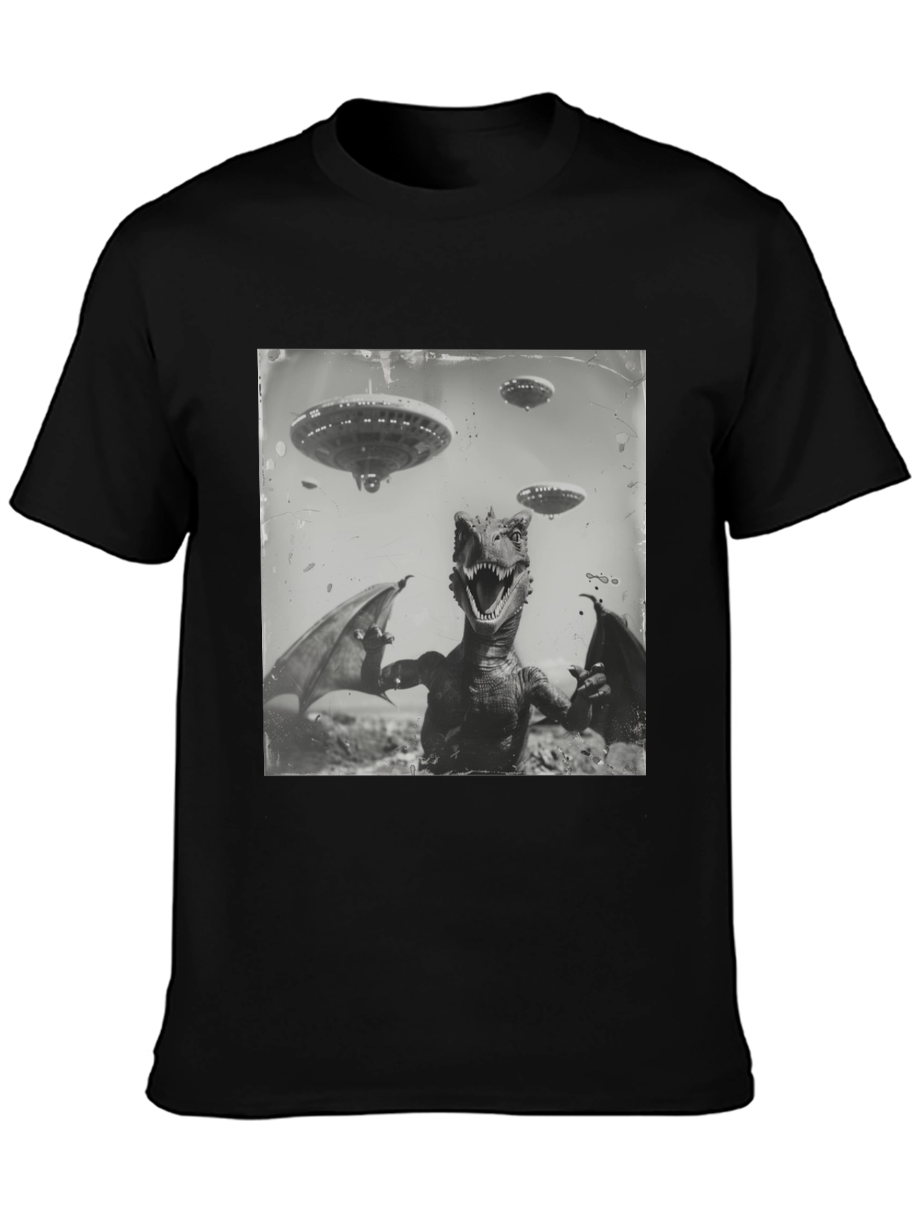 Retro Dinosaur UFO Graphic T-Shirt