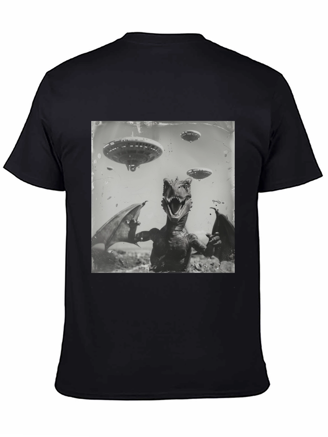 Retro Dinosaur UFO Graphic T-Shirt