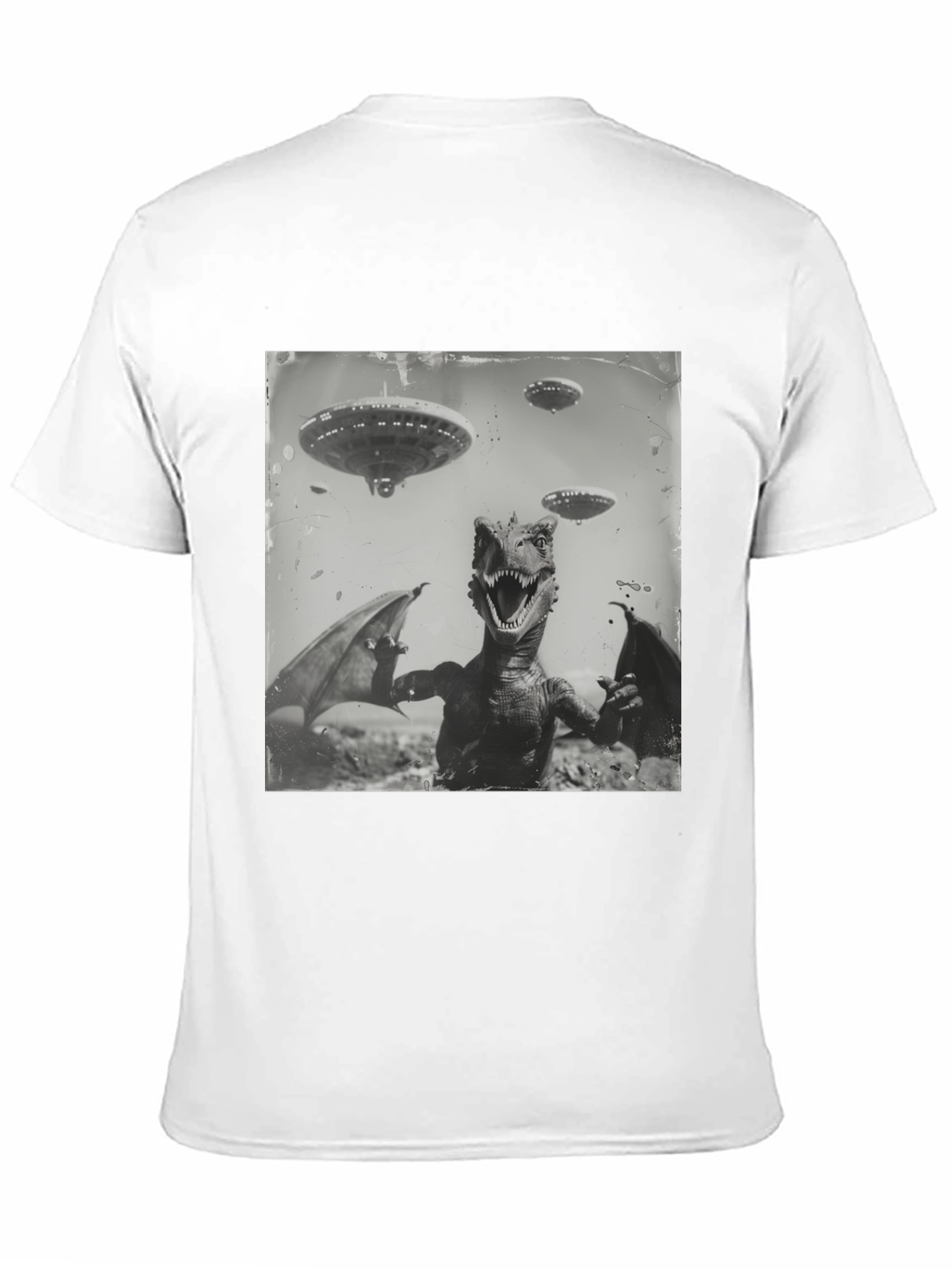 Retro Dinosaur UFO Graphic T-Shirt