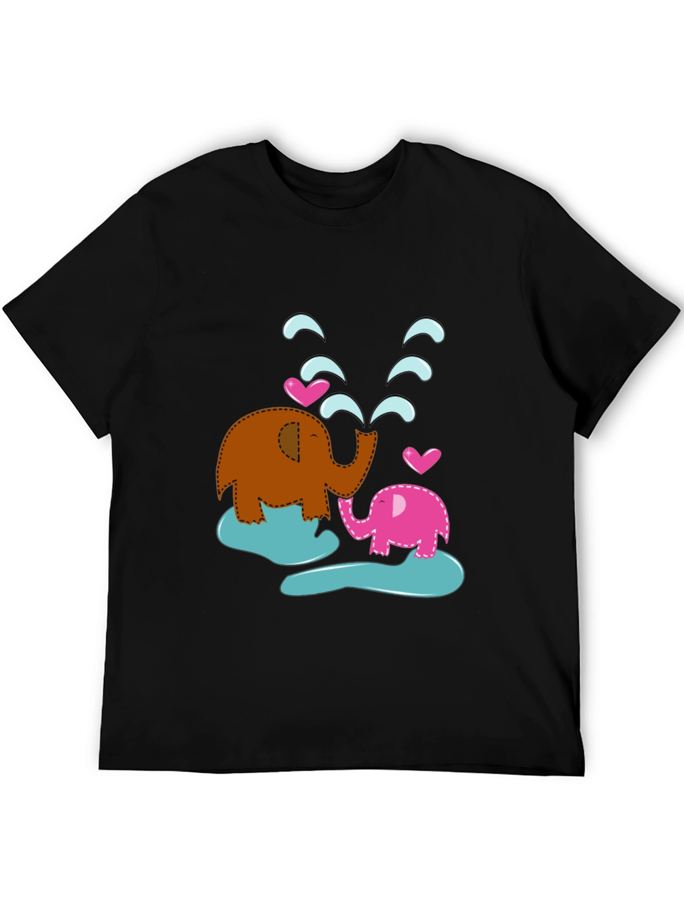 Cute Elephant Family T-Shirt - Black