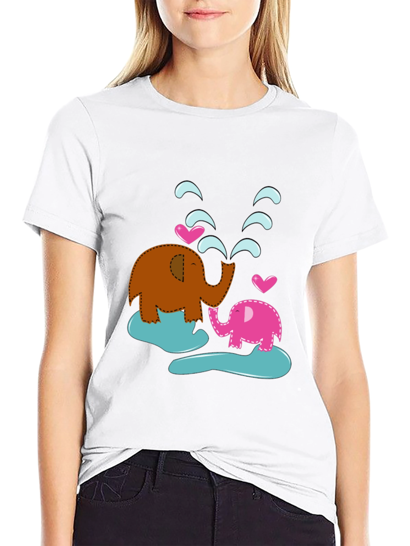 Cute Elephant Family T-Shirt - Black