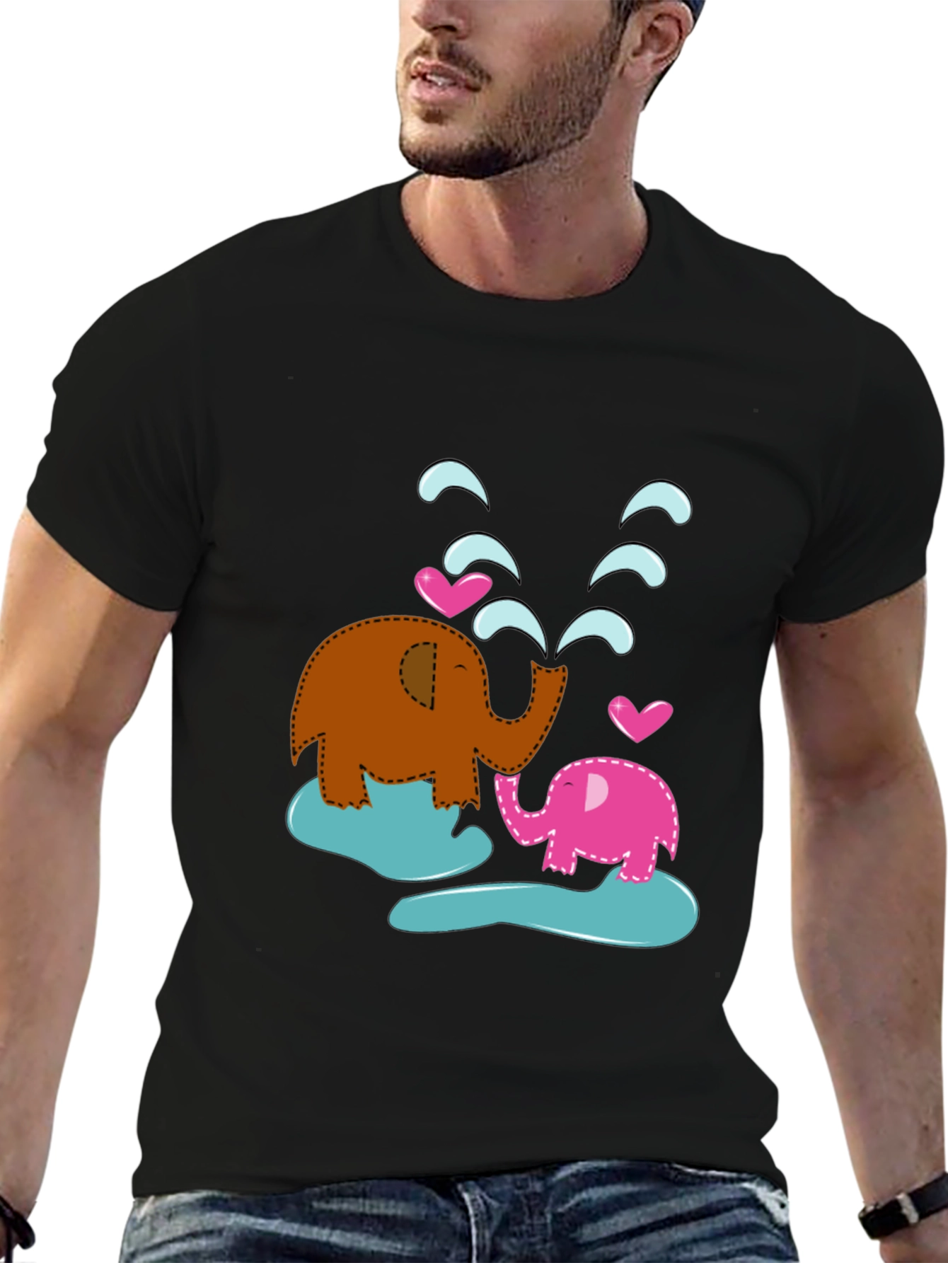 Cute Elephant Family T-Shirt - Black