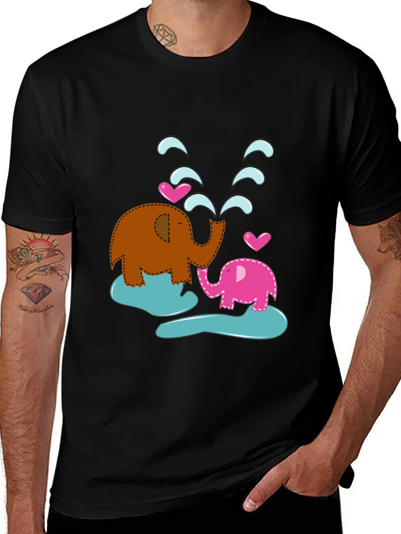 Cute Elephant Family T-Shirt - Black