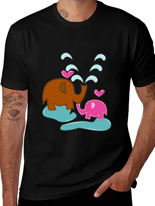 Cute Elephant Family T-Shirt - Black
