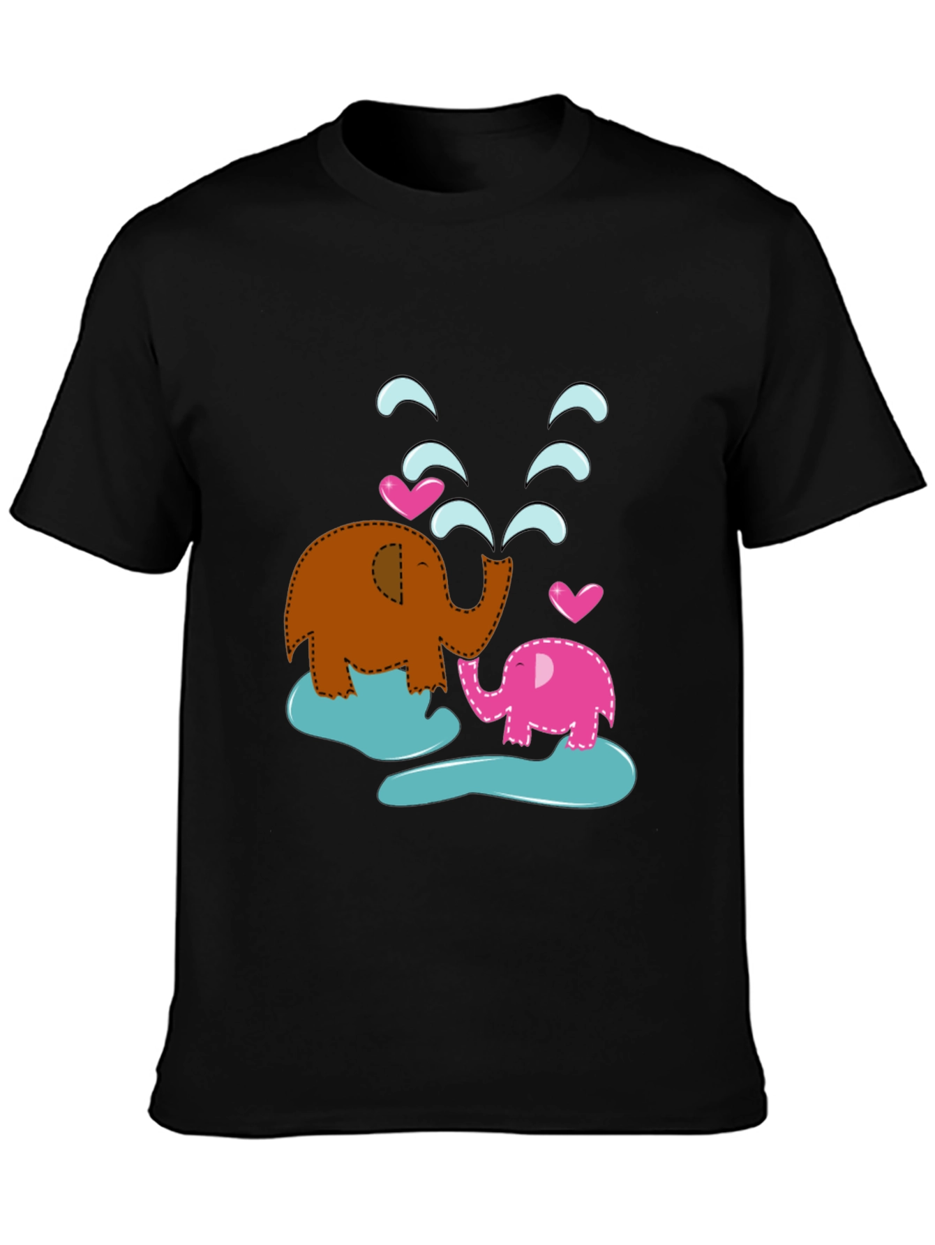 Cute Elephant Family T-Shirt - Black