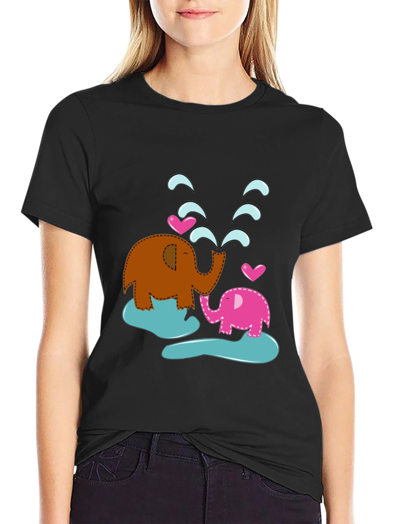 Cute Elephant Family T-Shirt - Black