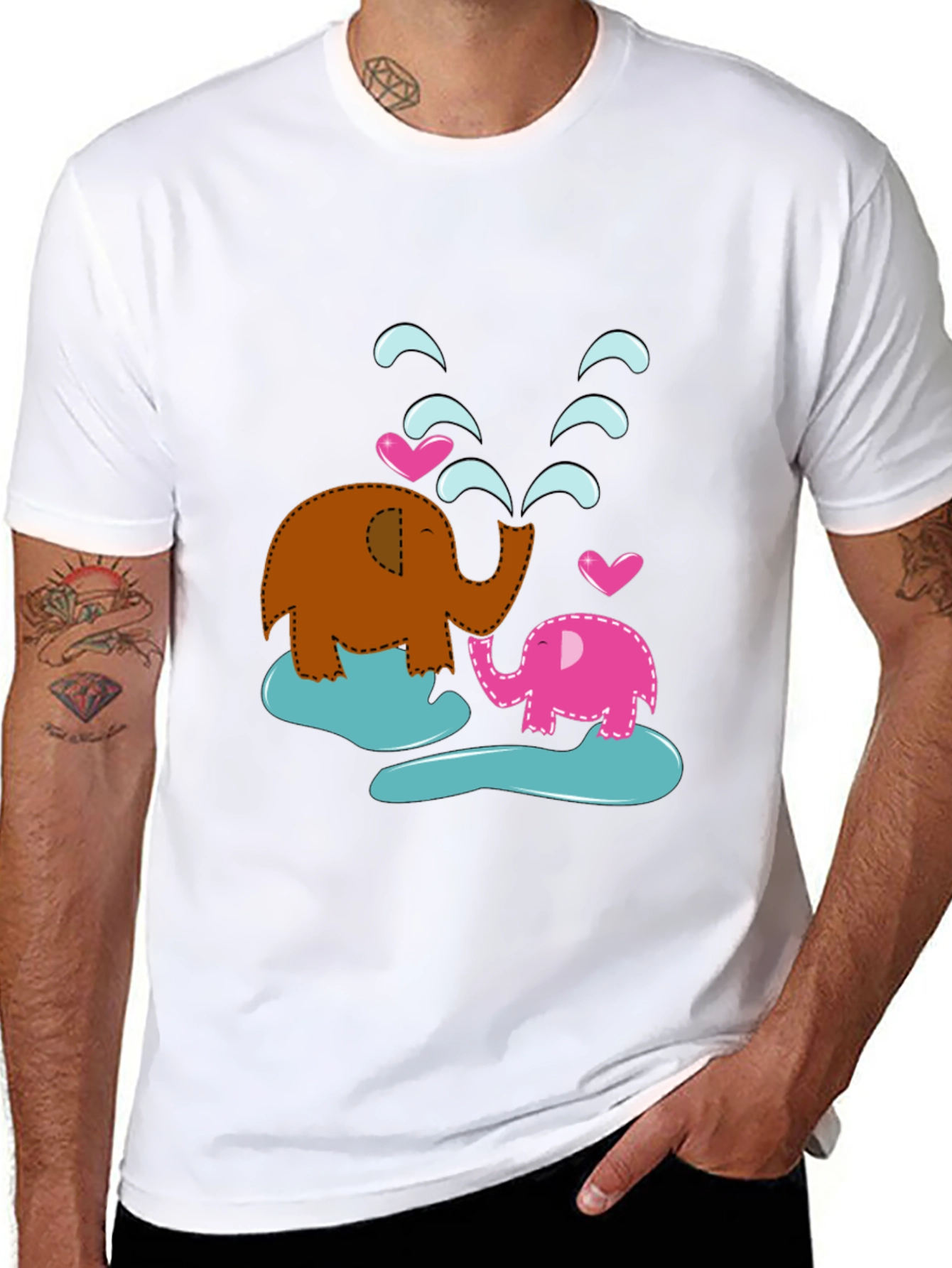 Cute Elephant Family T-Shirt - Black