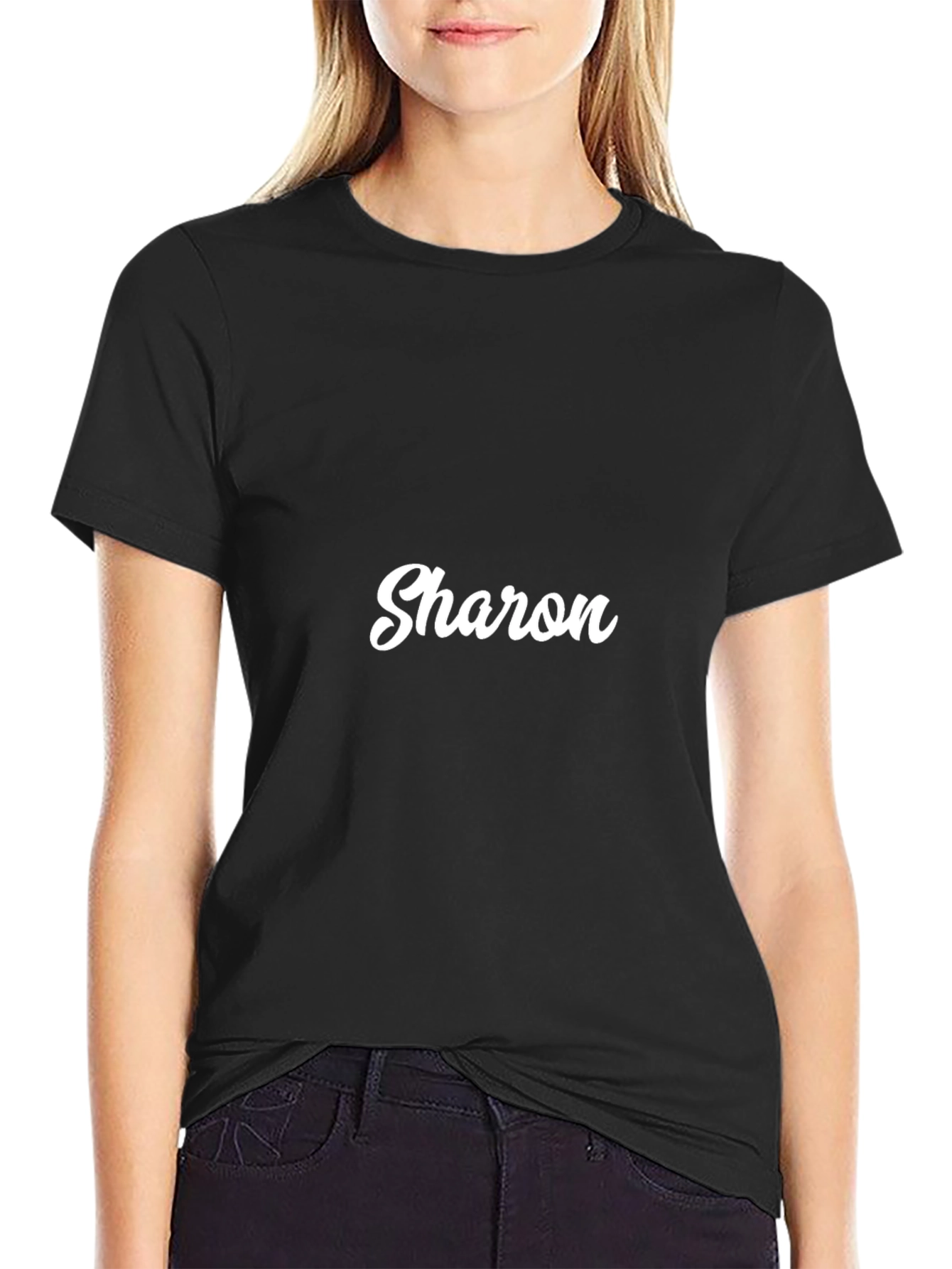 Custom Sharon Print Black T-Shirt