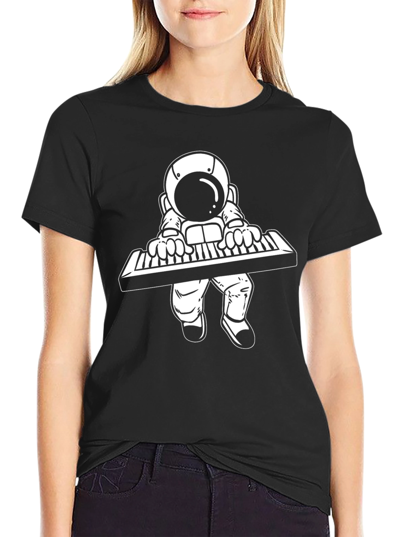 Astronaut Keyboardist Black T-Shirt