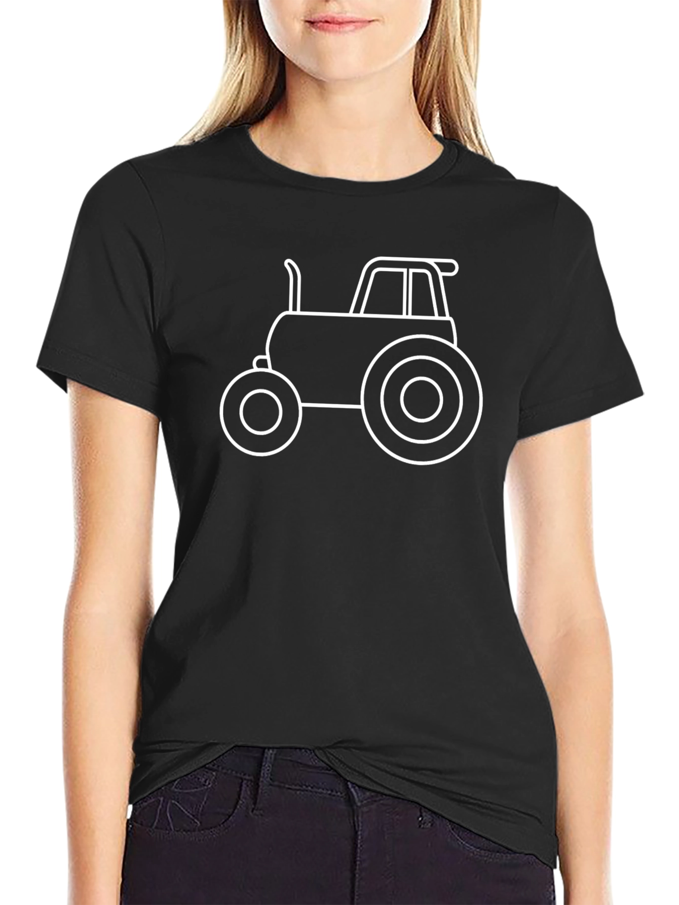 Black Tractor Outline Graphic Tee